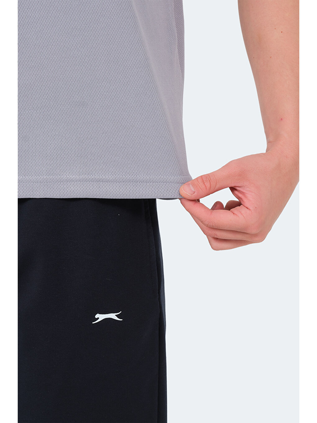 Gri Bisiklet Yaka Kısa Kollu Erkek Tişört-5