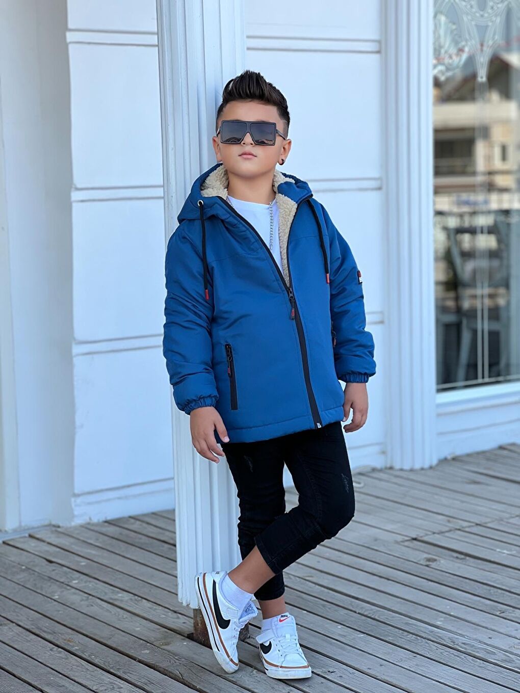 Mavi Erkek Çocuk Kapüşonlu İçi Kürklü Mont KM3050-3