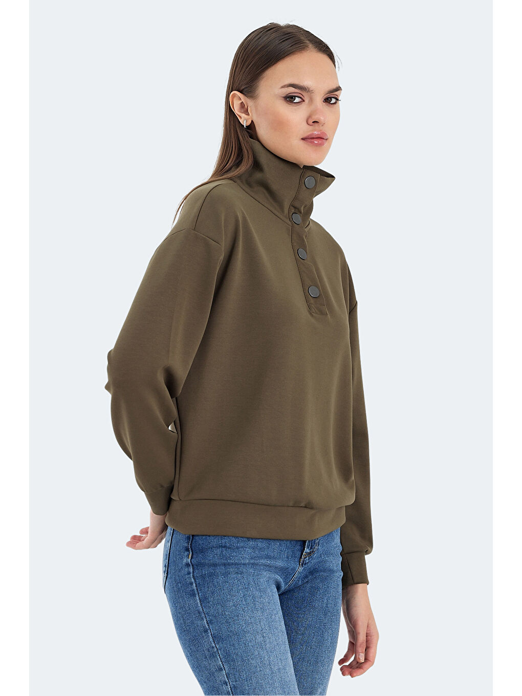 VIDAL Oversize Kadın Haki Sweatshirt-5