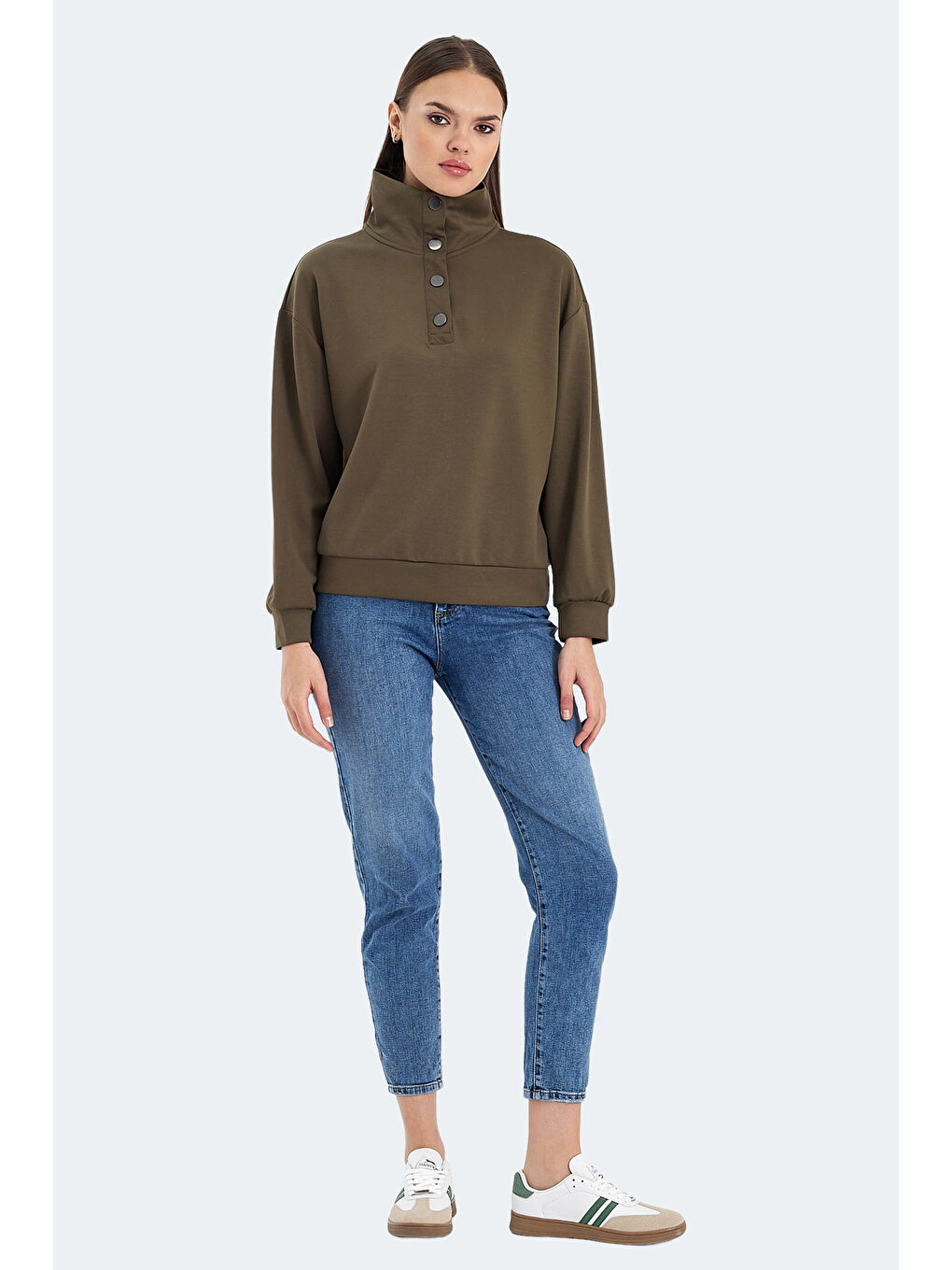 VIDAL Oversize Kadın Haki Sweatshirt-6