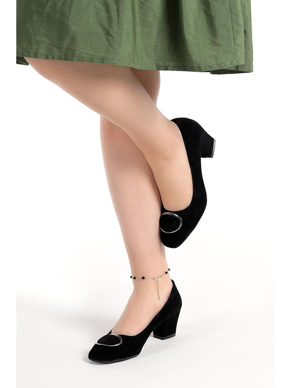 Siyah Süet Tokalı 5 Cm Topuklu Kadın Ayakkabı 11404-2019-1