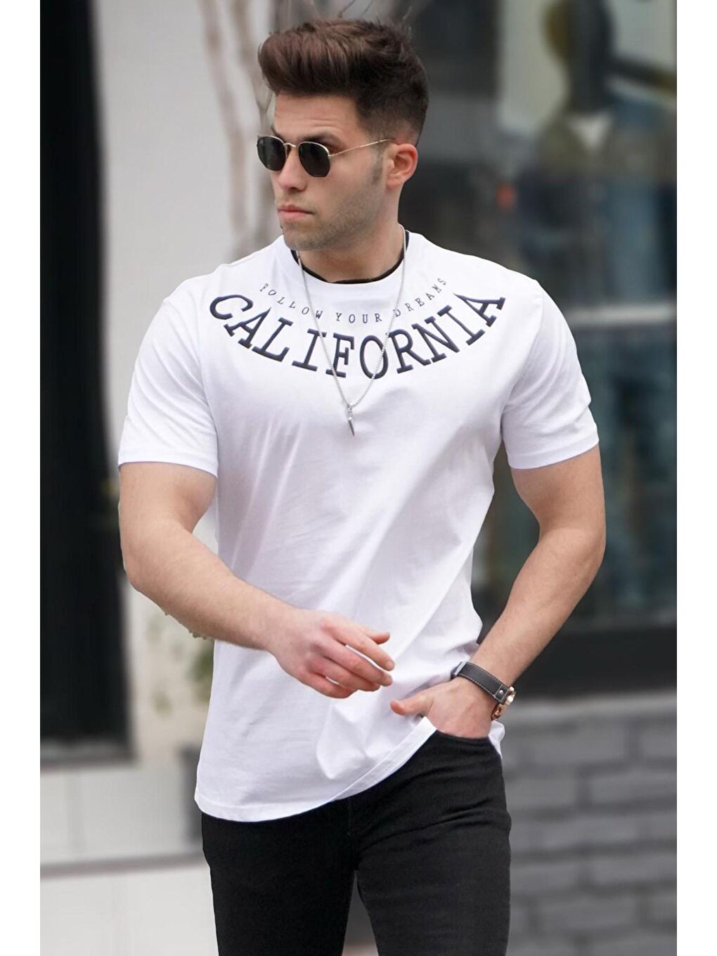 Baskılı Beyaz Tişört 5368