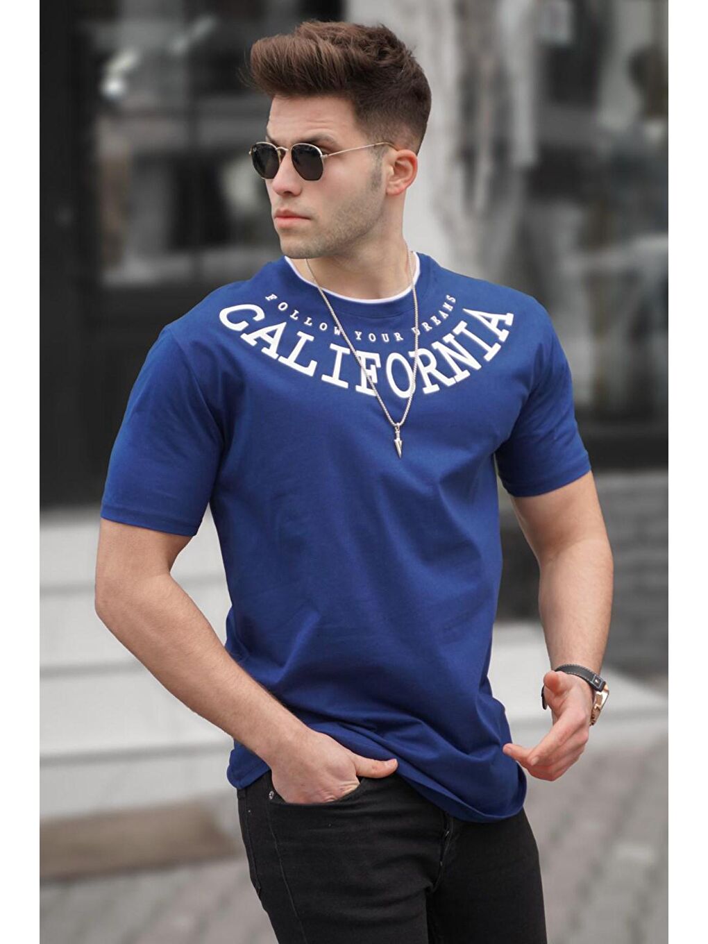 Baskılı Lacivert %100 Pamuk Tişört 5368