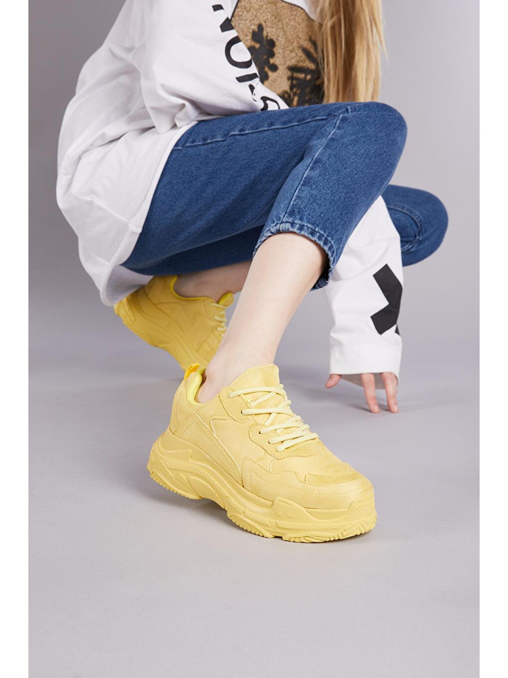 Kadın Sarı Süet Spor Ayakkabı  Bls-Q