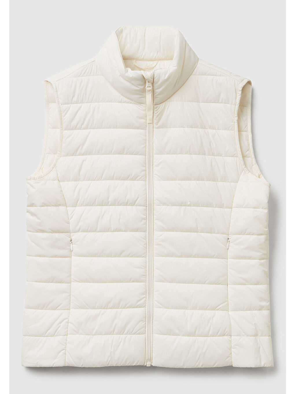 Ekru Kadın Krem Polyester Dolgulu Fermuarlı Slim Fit Pufa Yelek-1