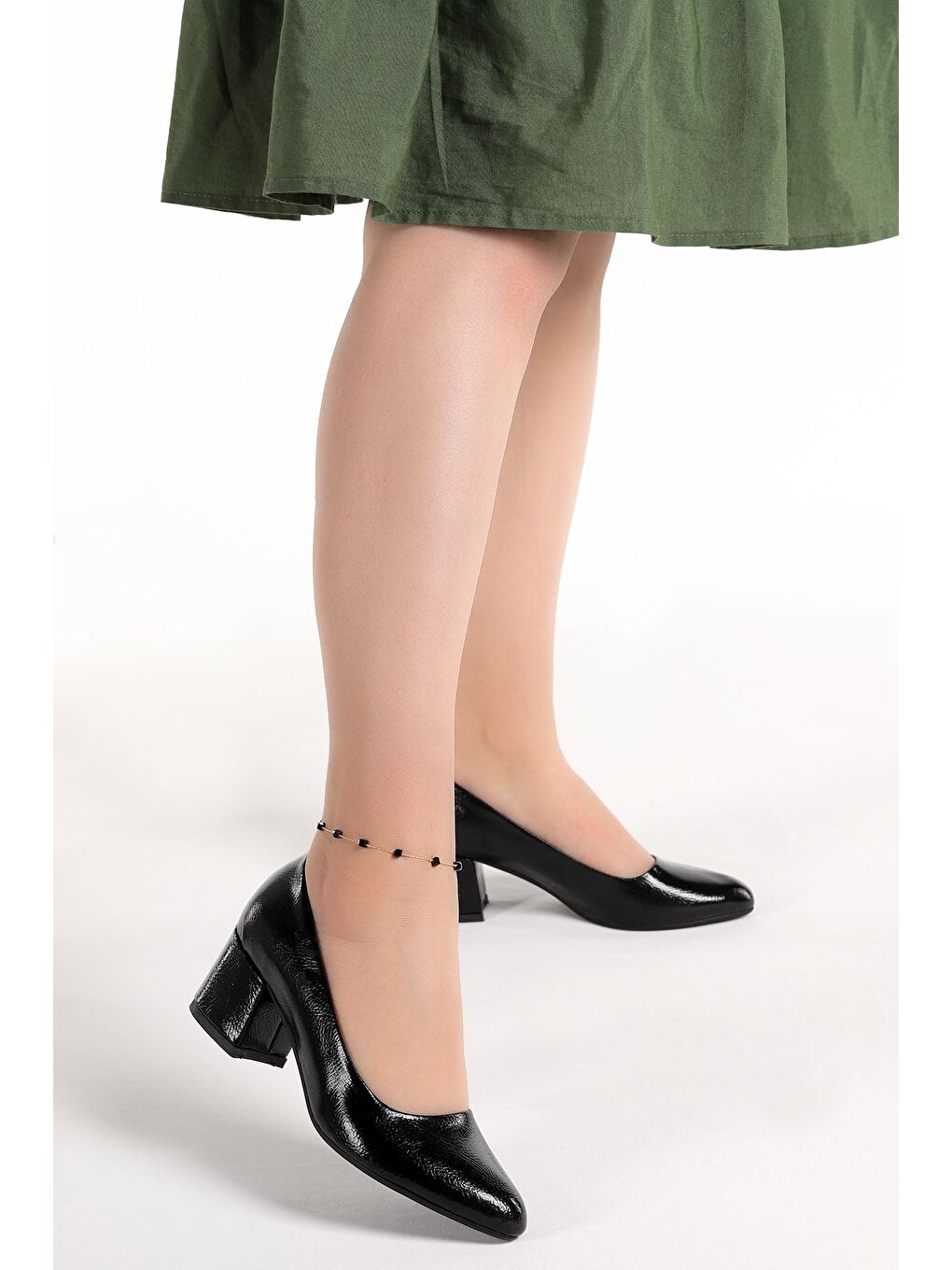 Siyah Kırışık Rugan 5 Cm Topuklu Kadın Ayakkabı 11404-6999