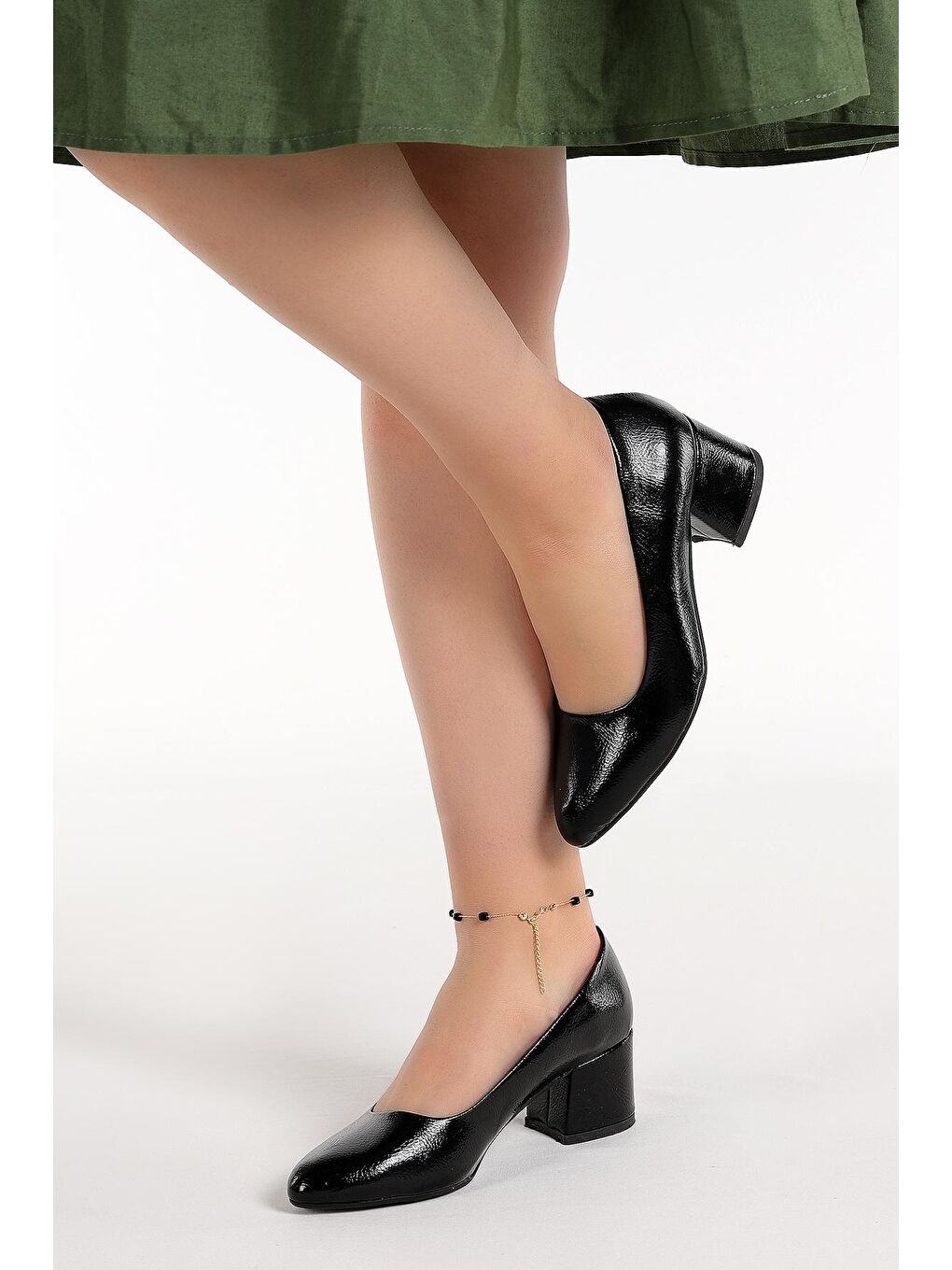 Siyah Kırışık Rugan 5 Cm Topuklu Kadın Ayakkabı 11404-6999-1