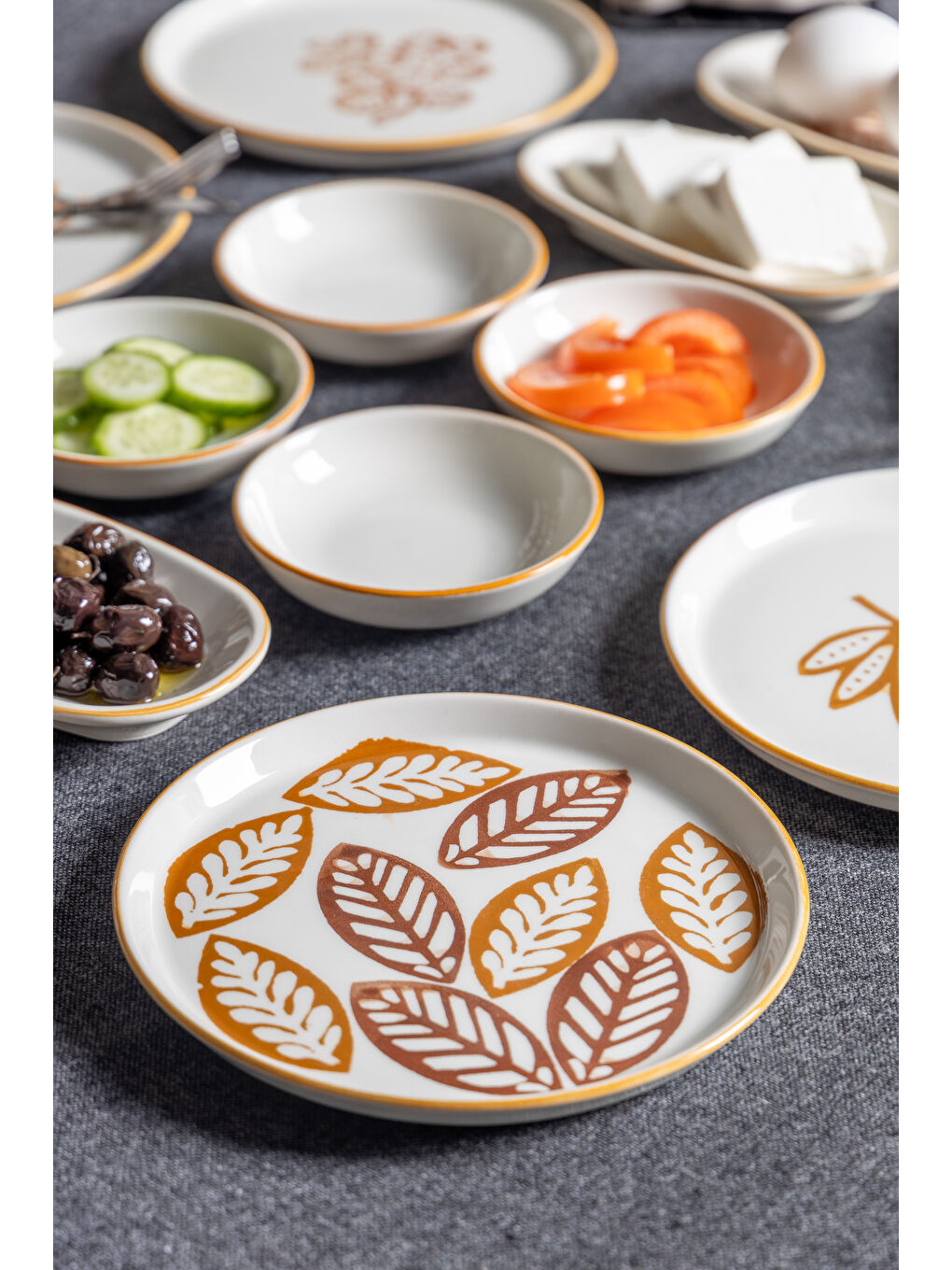 Karışık 14 Parça 6 Kişilik Handmade Kahve Yaprak Kahvaltı Takımı - Lüx Kahvaltılık Sunum Seti-2