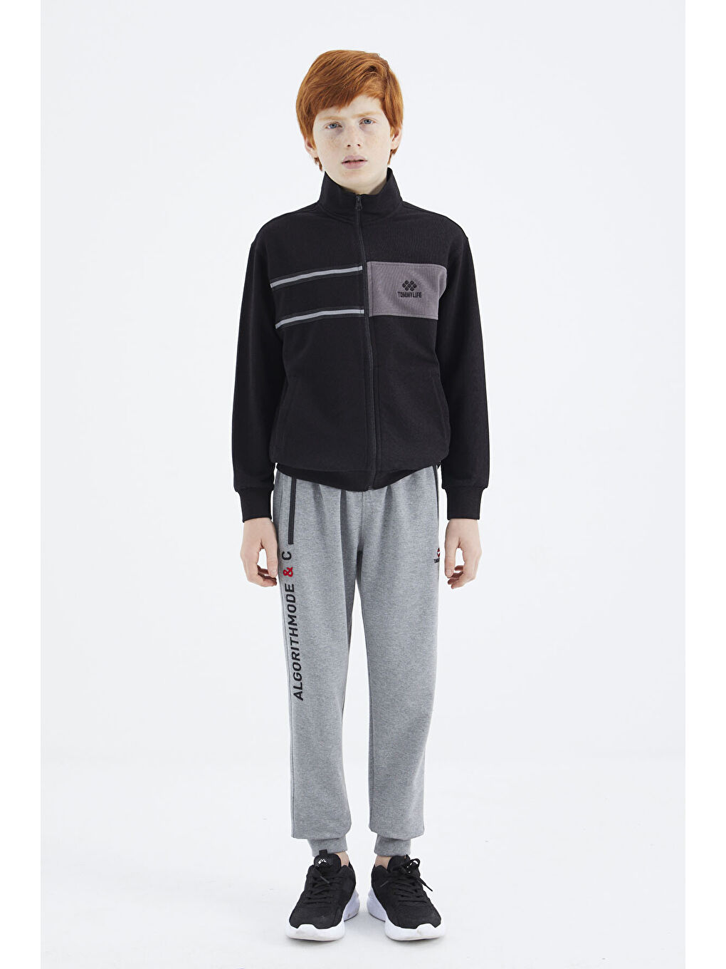 Siyah Dik Yaka Erkek Çocuk Sweatshirt - 11183-2