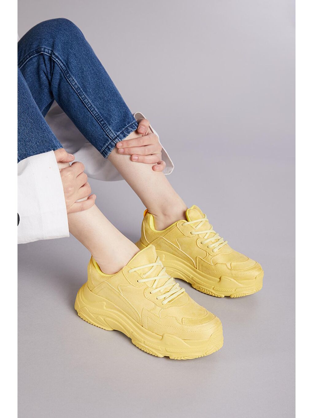 Kadın Sarı Süet Spor Ayakkabı  Bls-Q-4