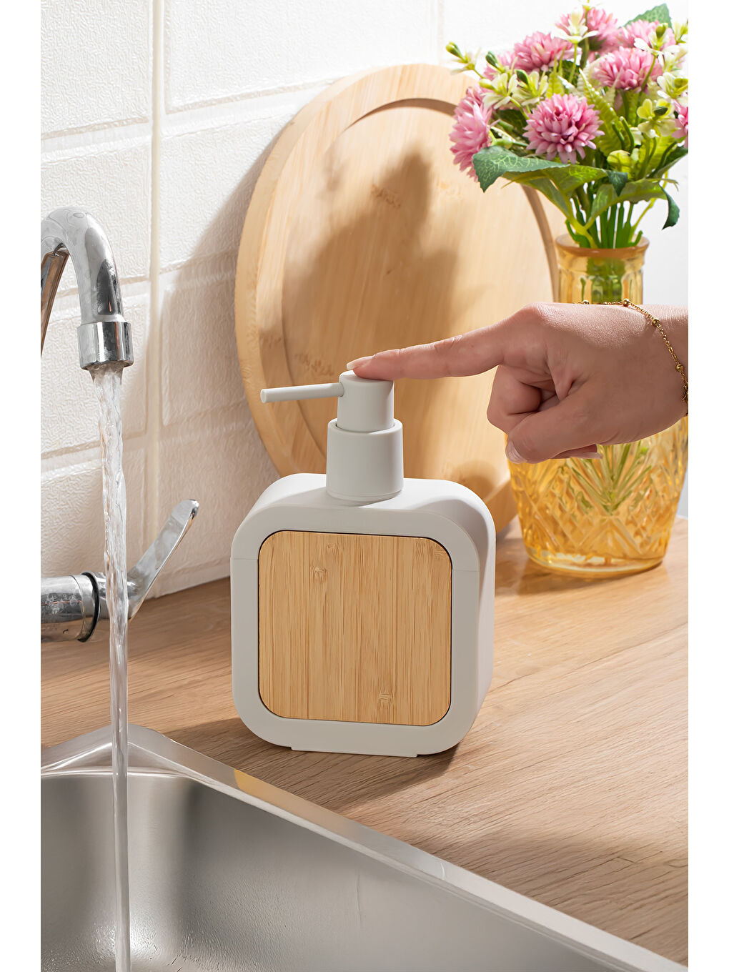 Kahverengi 3151 Banyo ve Mutfak Sıvı Sabunluk 400ML Taupe-Ahşap-1