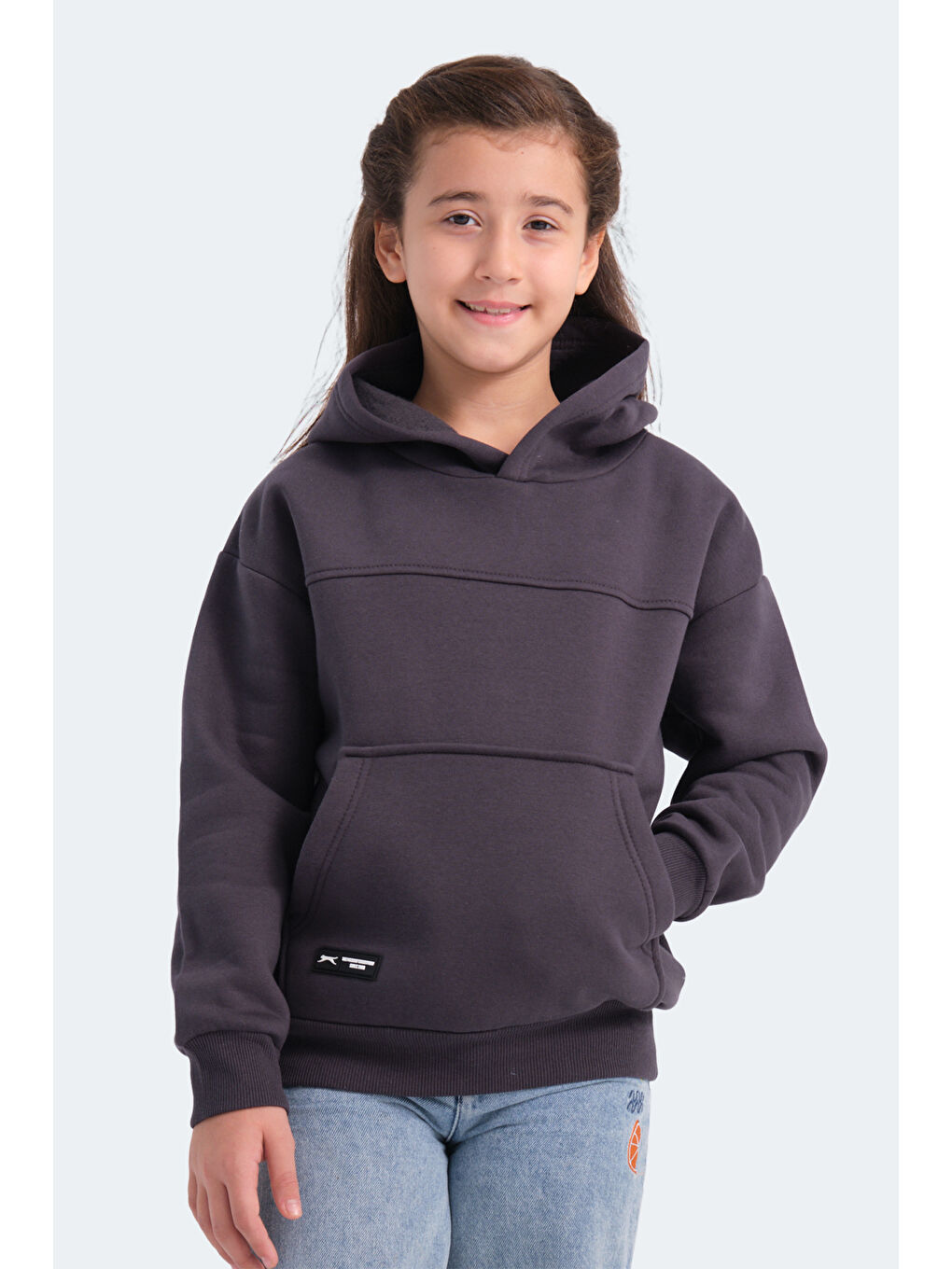 LENE Unisex Çocuk Kapüşonlu Cepli Koyu Gri Sweatshirt