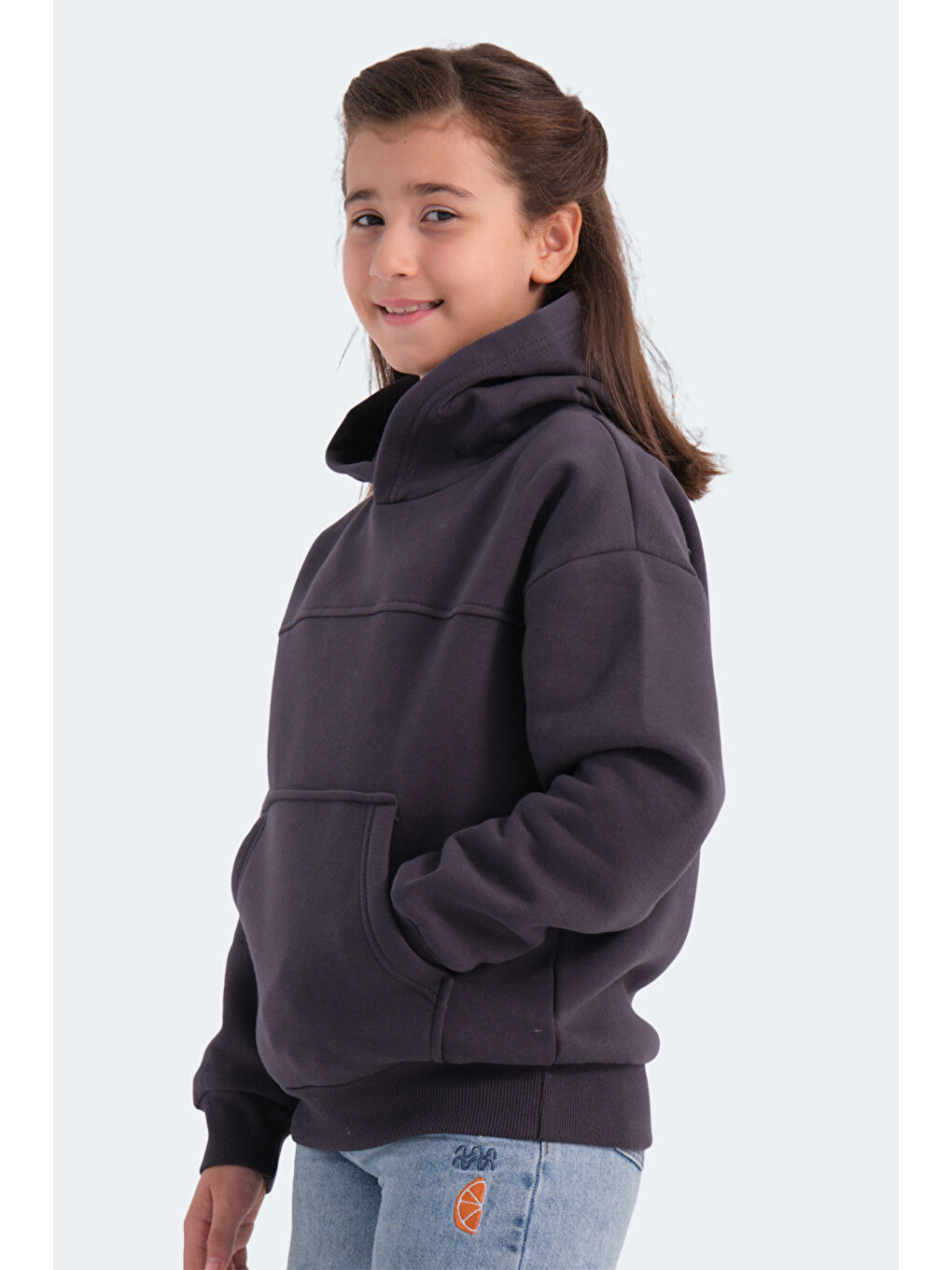 LENE Unisex Çocuk Kapüşonlu Cepli Koyu Gri Sweatshirt-4