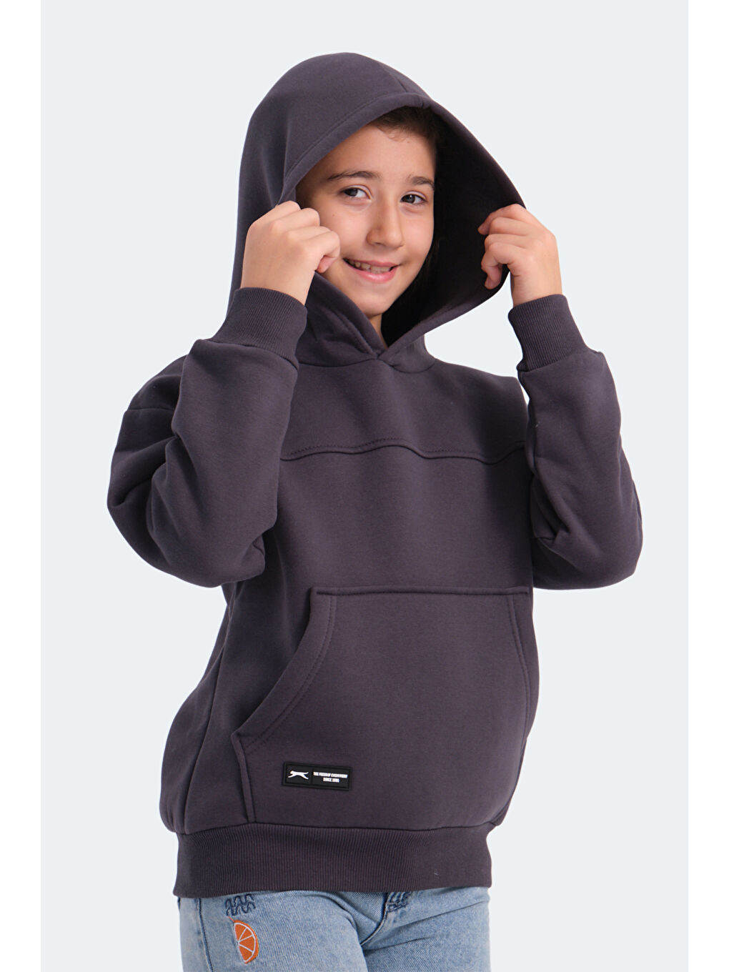 LENE Unisex Çocuk Kapüşonlu Cepli Koyu Gri Sweatshirt-5