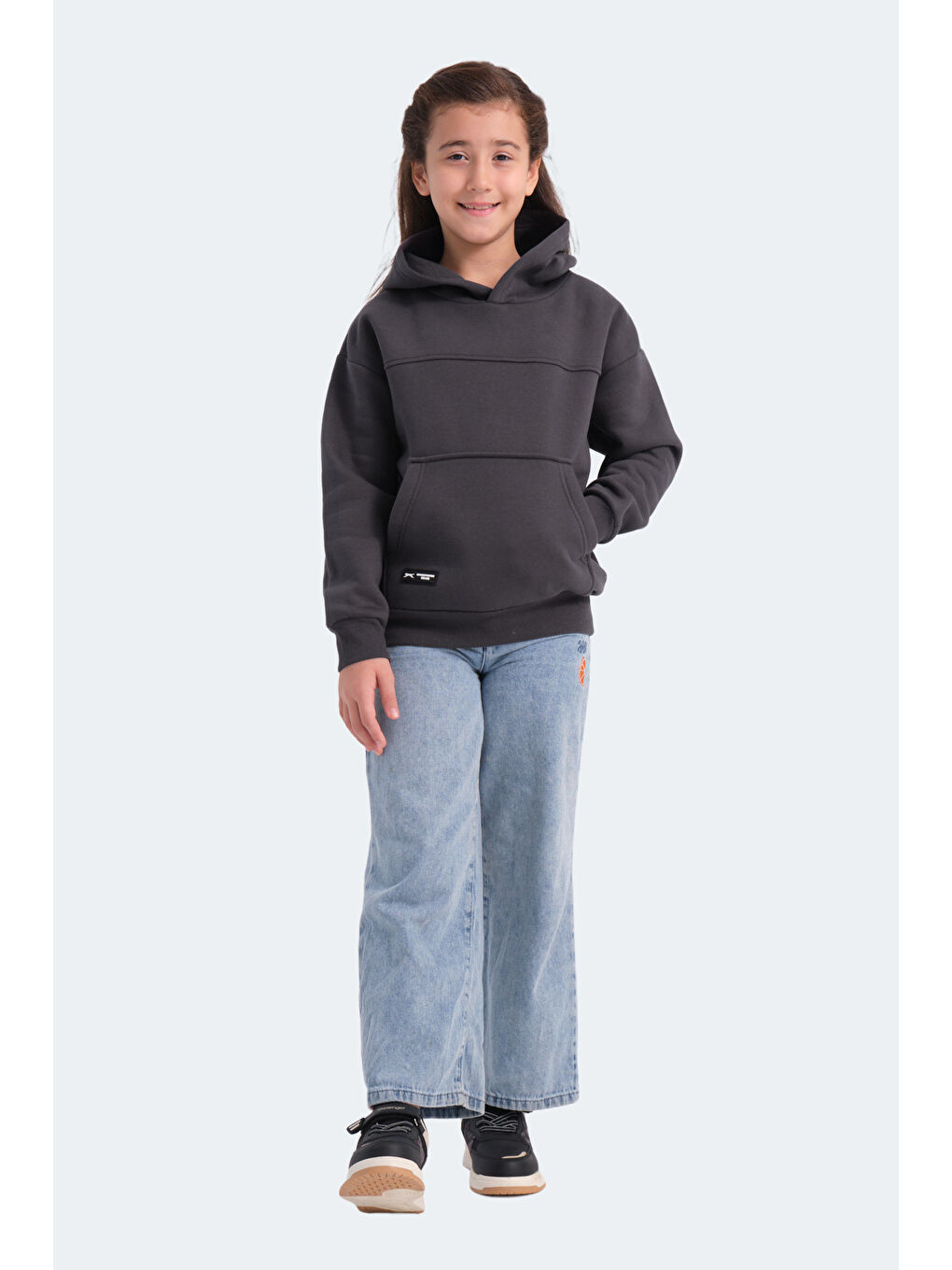 LENE Unisex Çocuk Kapüşonlu Cepli Koyu Gri Sweatshirt-6