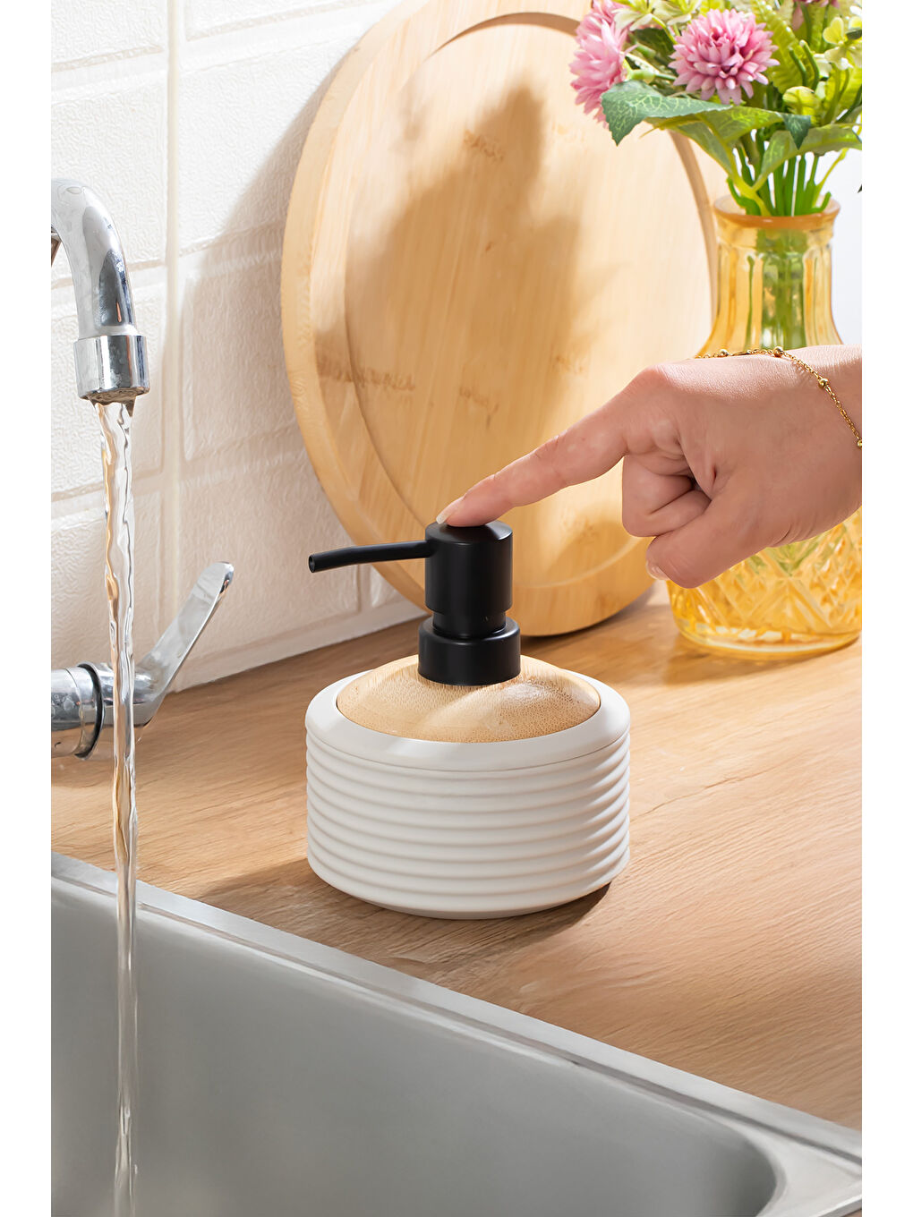 Ekru 3126 Banyo ve Mutfak Sıvı Sabunluk 350ML Taupe-Ahşap-1