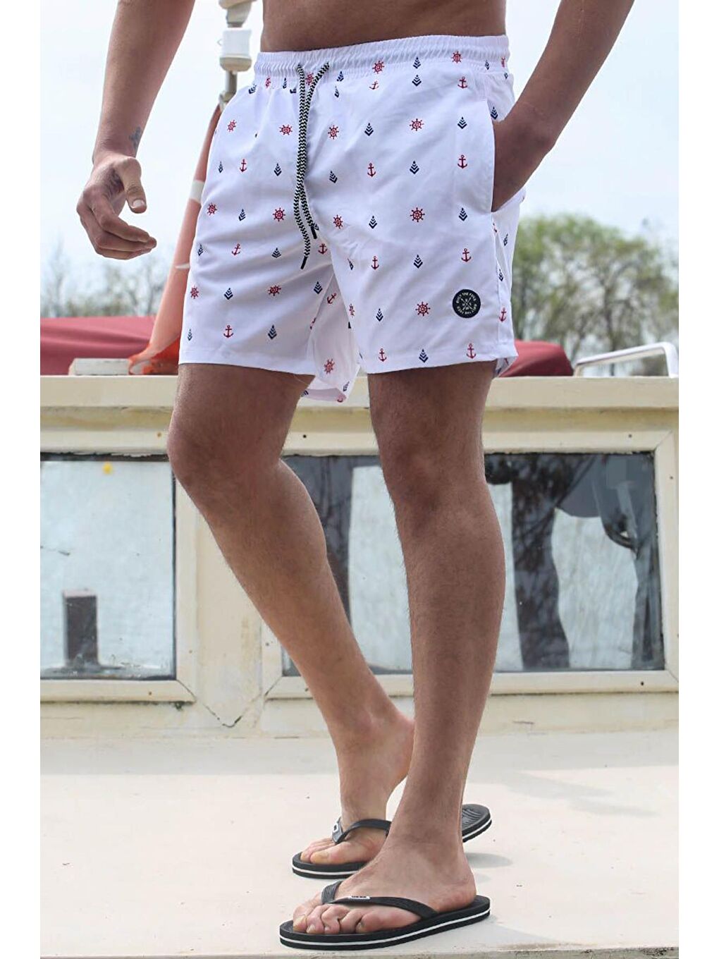 Beyaz Desenli Erkek Deniz Şortu 6376