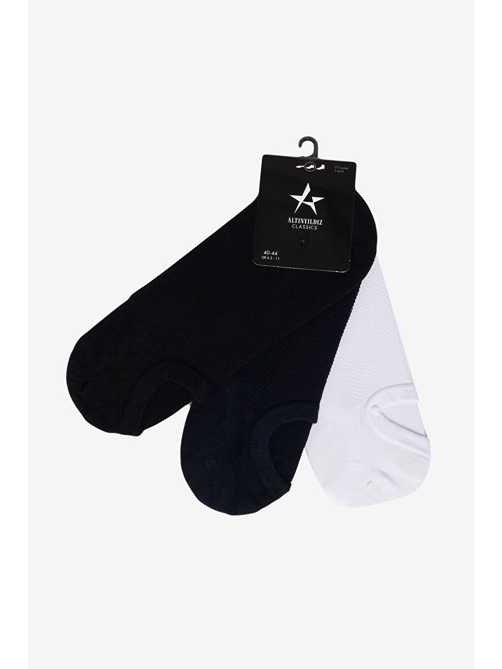 Erkek Siyah-Lacivert-Beyaz 3'lü Babet Çorap