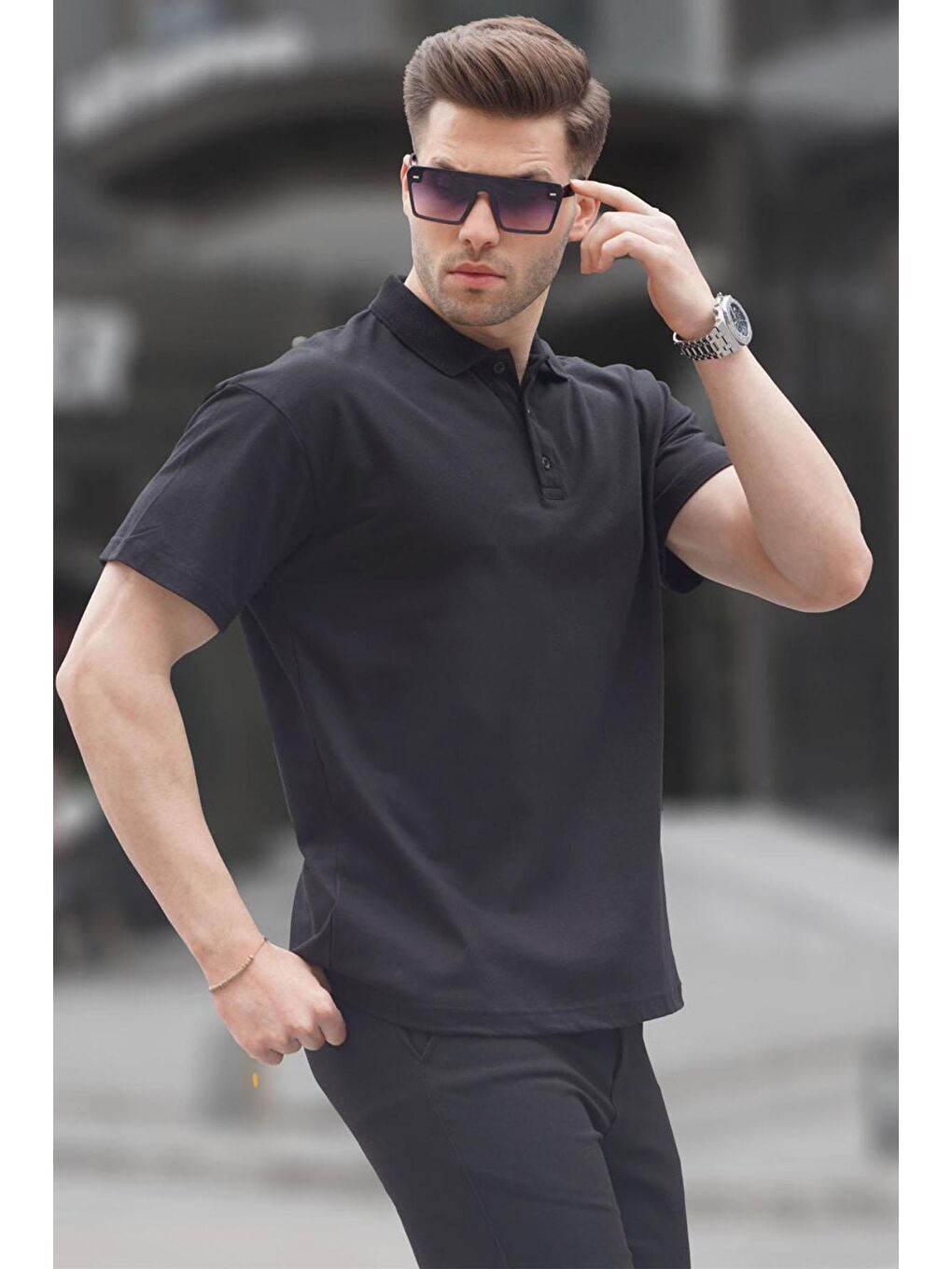 Siyah Polo Yaka Basic Erkek Tişört 6126