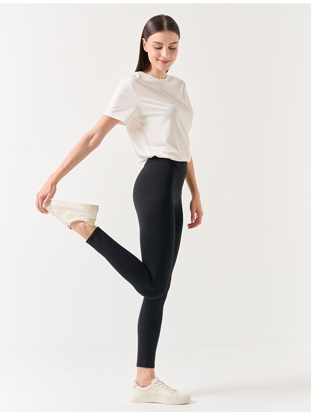 Siyah Dar Kesim Yüksek Bel Dar Paça Basic Örme Tayt-1