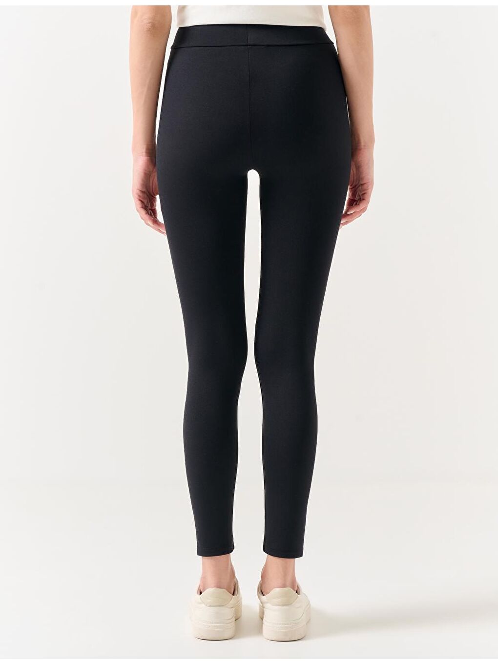 Siyah Dar Kesim Yüksek Bel Dar Paça Basic Örme Tayt-4