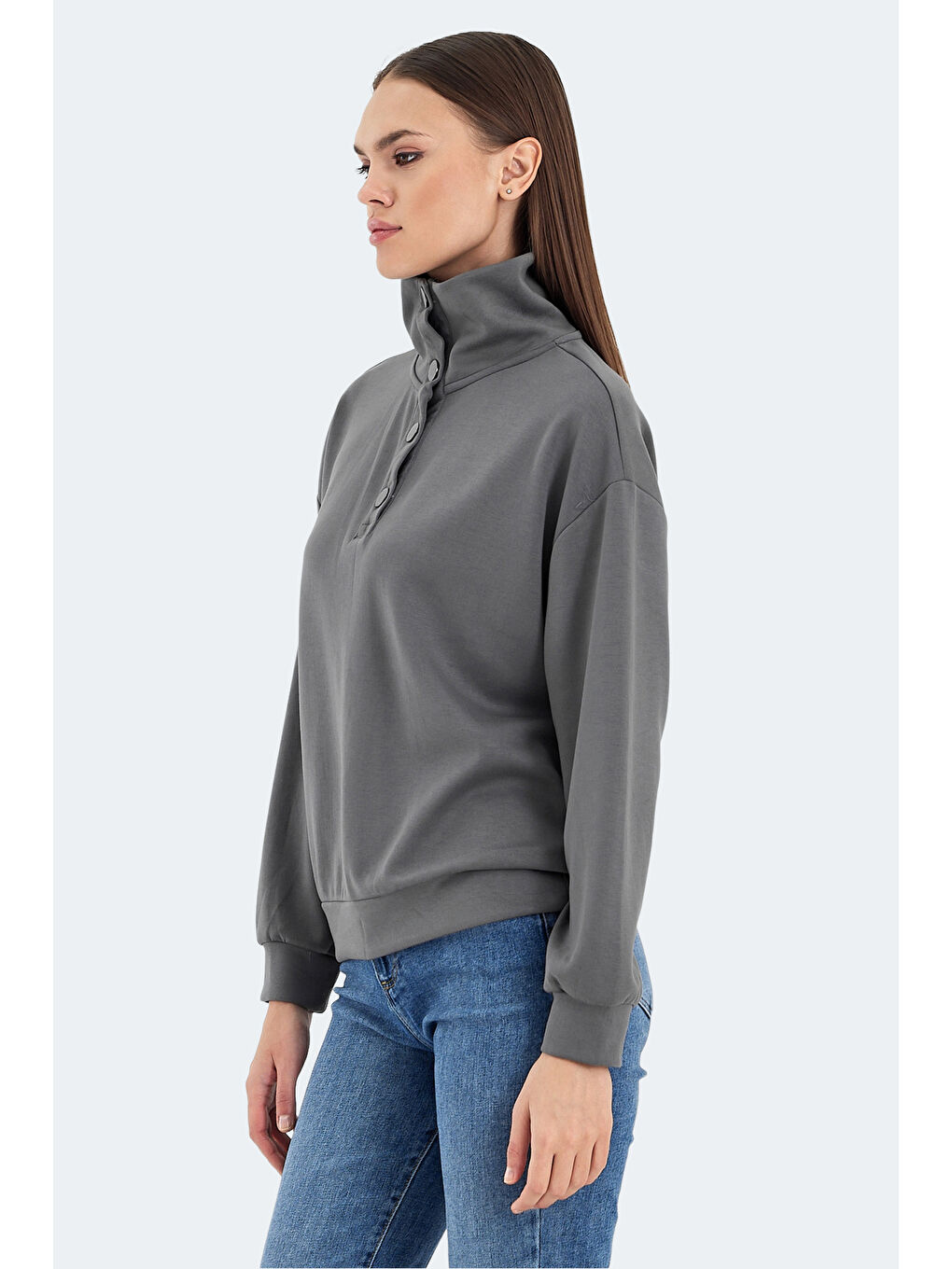 VIDAL Oversize Kadın Koyu Gri Sweatshirt-2