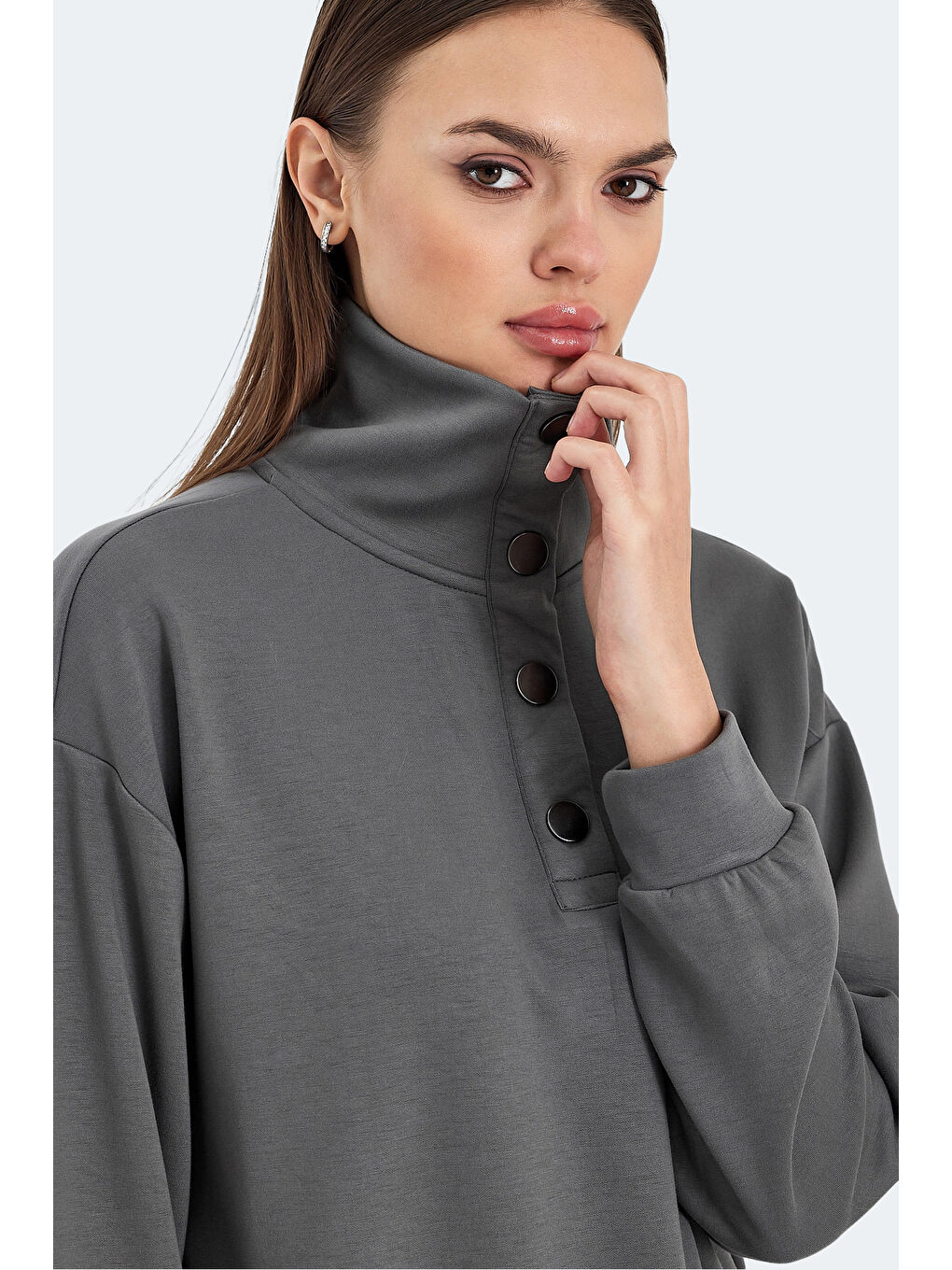 VIDAL Oversize Kadın Koyu Gri Sweatshirt-3