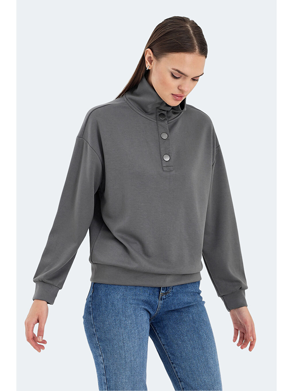 VIDAL Oversize Kadın Koyu Gri Sweatshirt-5