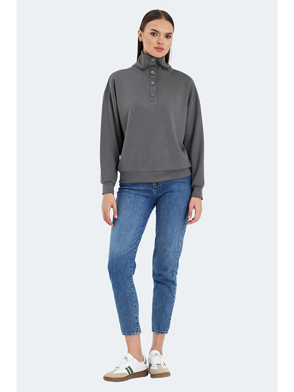 VIDAL Oversize Kadın Koyu Gri Sweatshirt-6