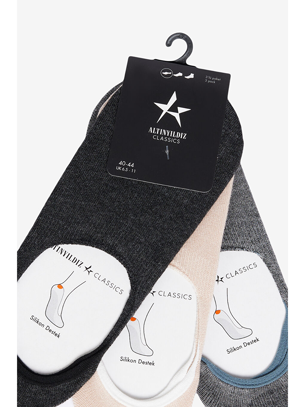 Pembe Erkek GRI-ANTRASIT-BEJ 3'lü Babet Çorap-1