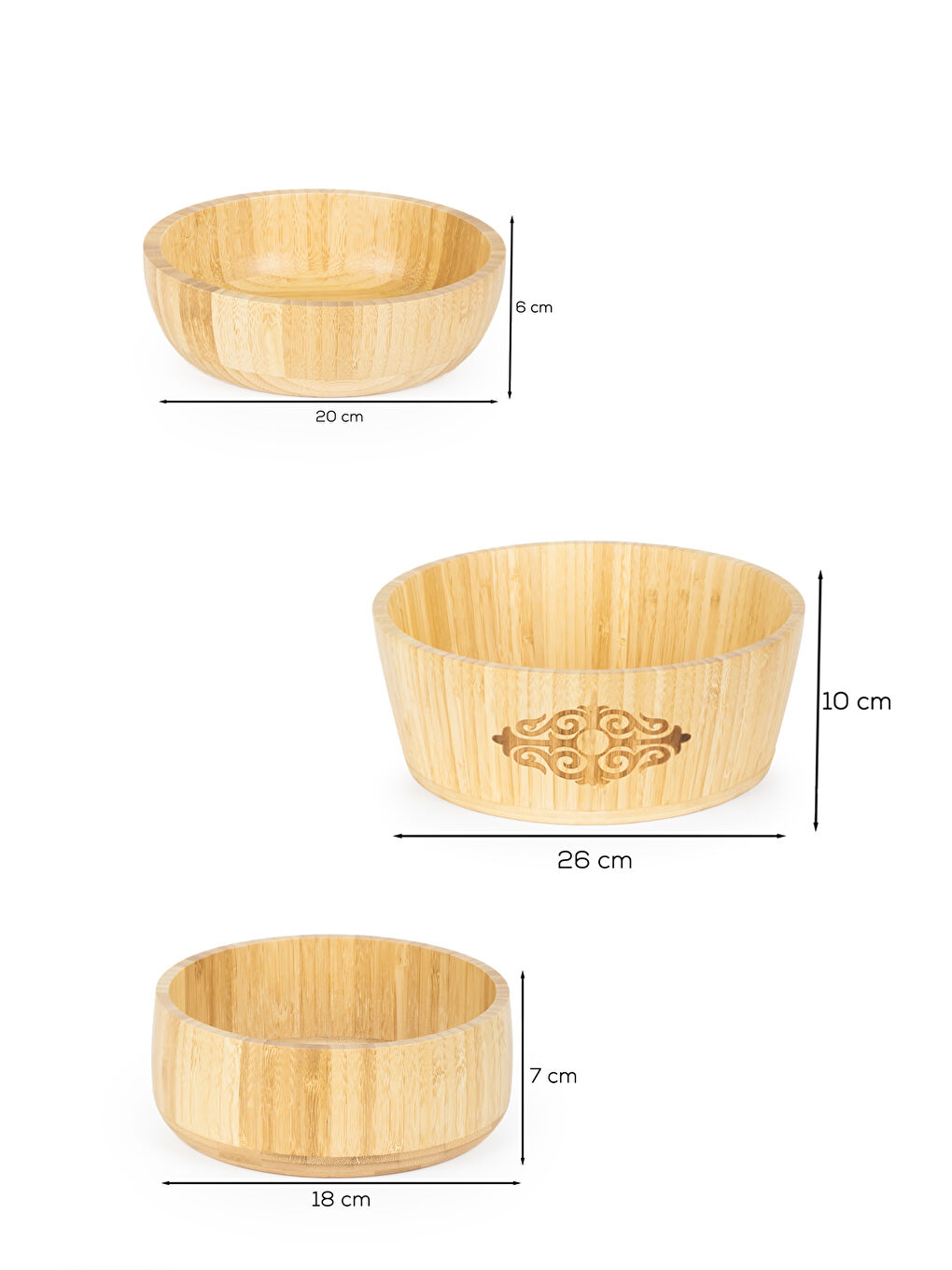 Karışık 3lü Doğal Bambu Salata Kasesi Seti-2