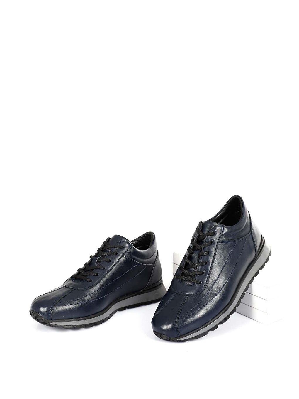 Lacivert Hakiki Deri Bağcıklı Erkek Günlük Sneaker 01333