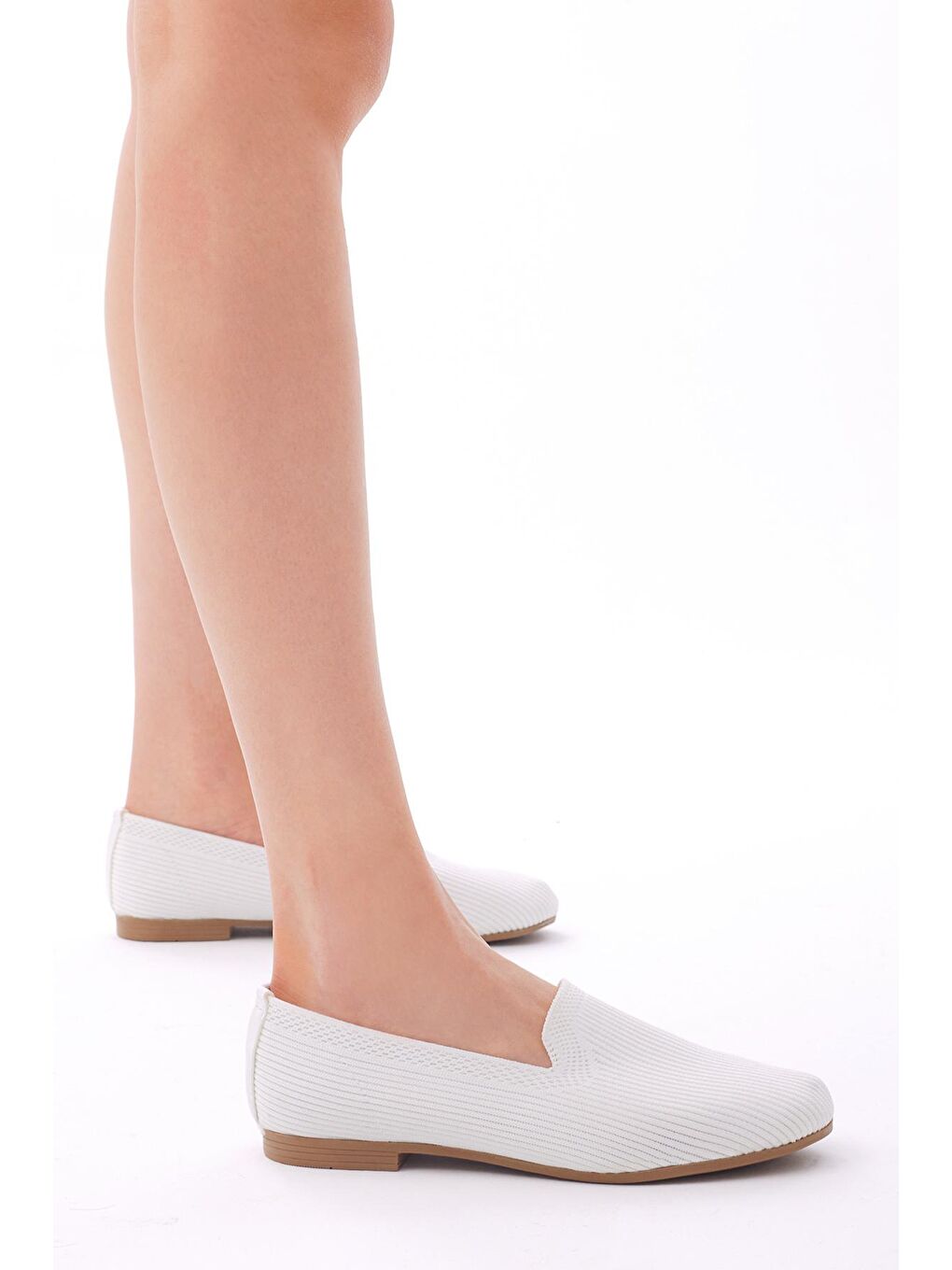 Kadın Beyaz Rahat Kalıp Düz Örgü Babet-1