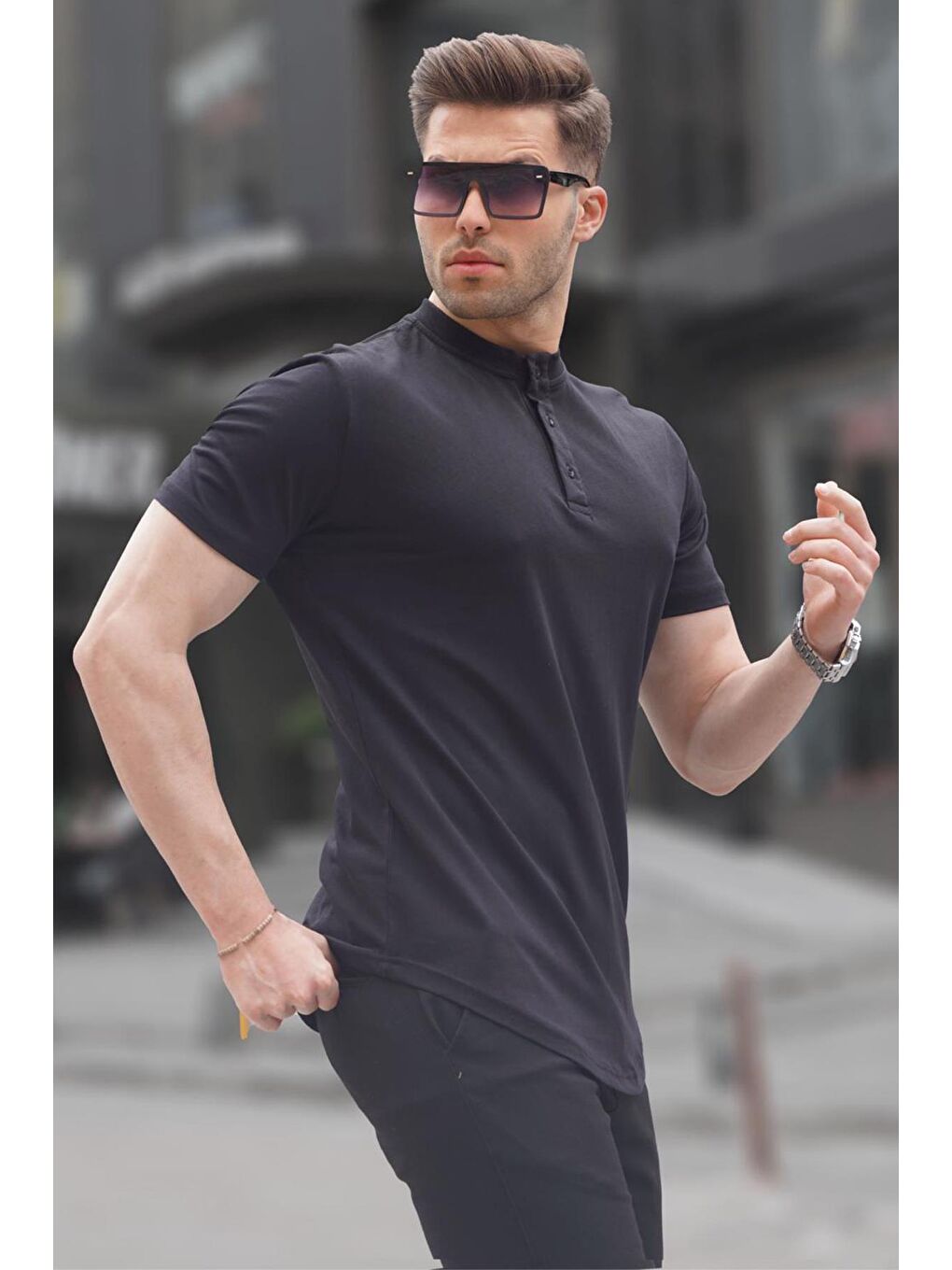 Siyah Polo Yaka Basic Erkek %100 Pamuk Tişört 6132