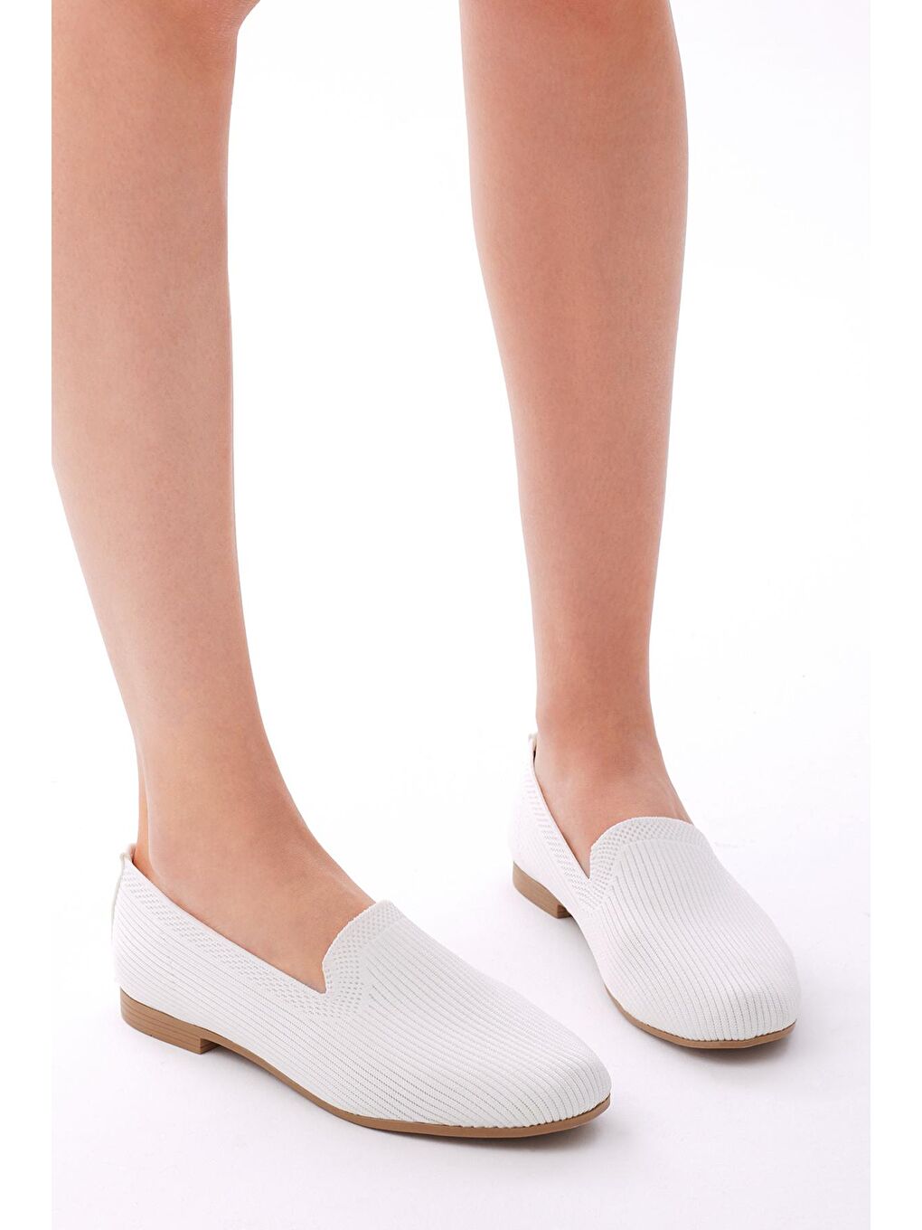 Kadın Beyaz Rahat Kalıp Düz Örgü Babet-2