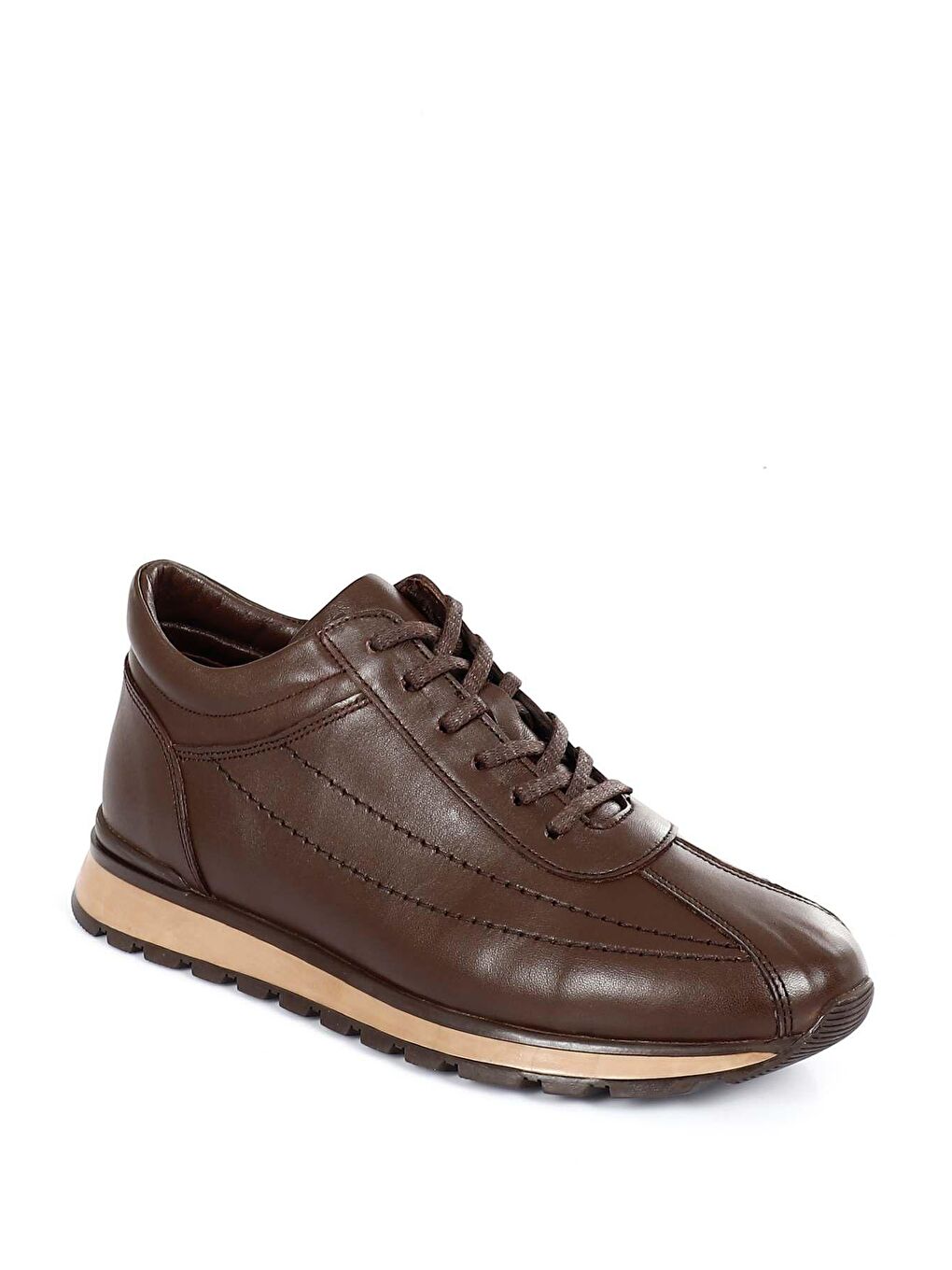 Kahverengi Hakiki Deri Bağcıklı Erkek Günlük Sneaker 01333-4