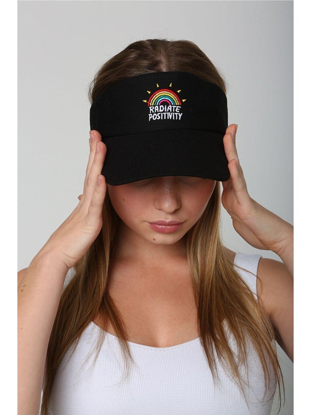 Luminos Butik Siyah Kadın Radiate Nakışlı Vizör - Tenisçi - Golf / Siperlik Şapka Spk75 - 5