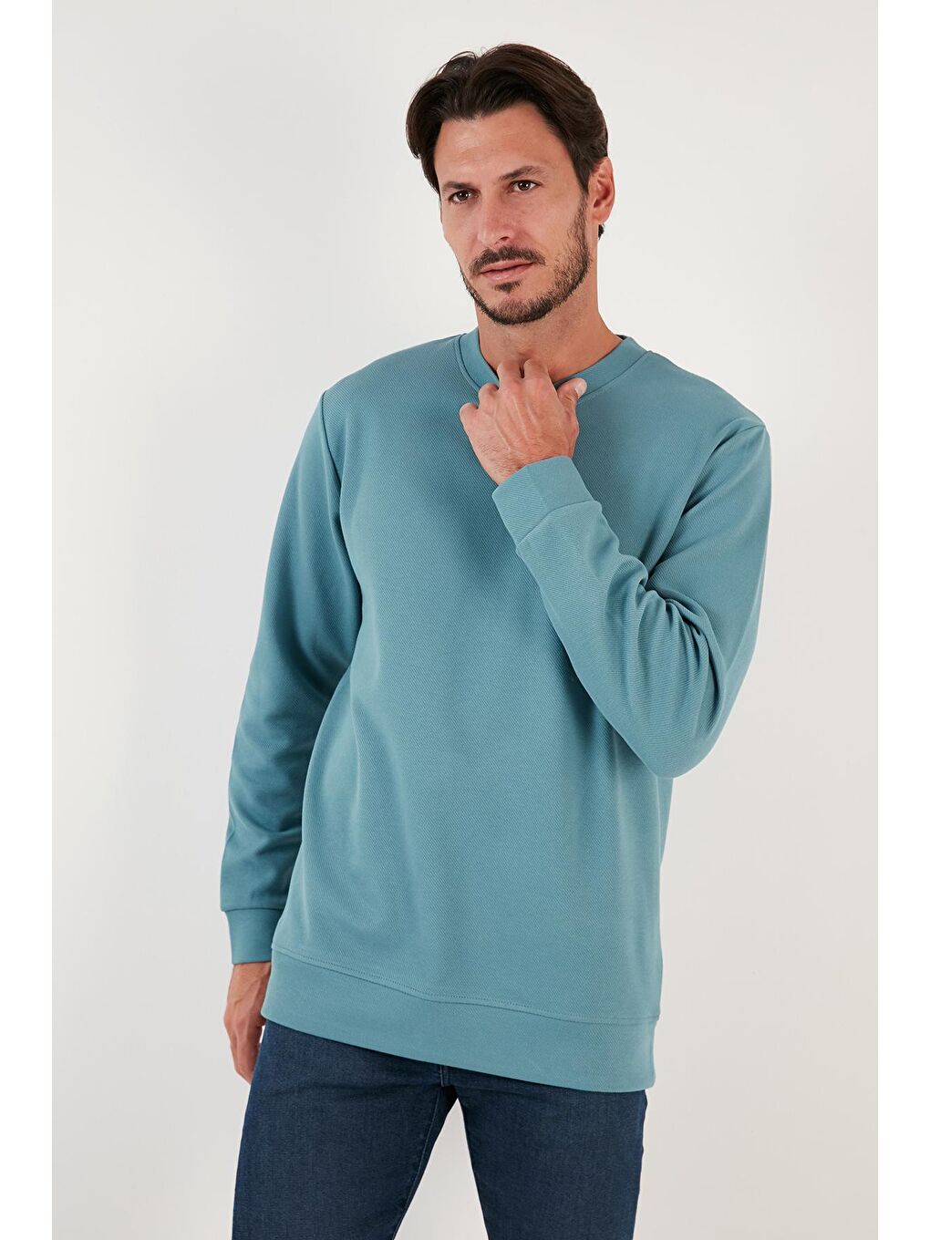 Petrol Pamuklu Bisiklet Yaka Regular Fit Basic Sweat 5905521-1