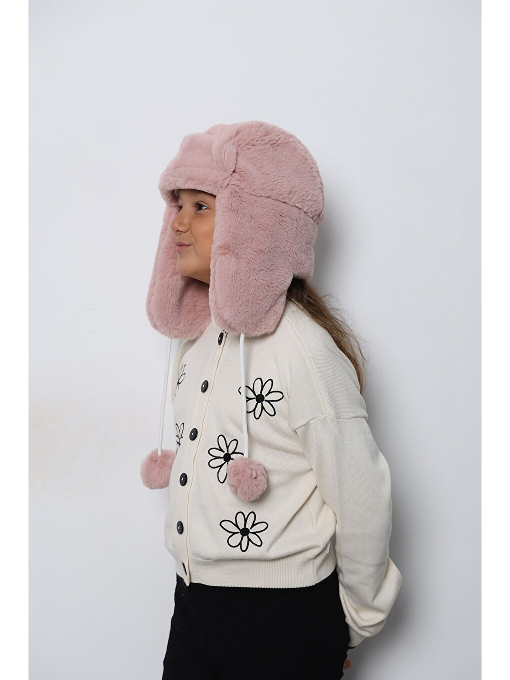 Luminos Butik Pembe Kız Çocuk Pudra Kürklü Kulaklıklı Pelüş Bere Şapka BERE1115 - 2