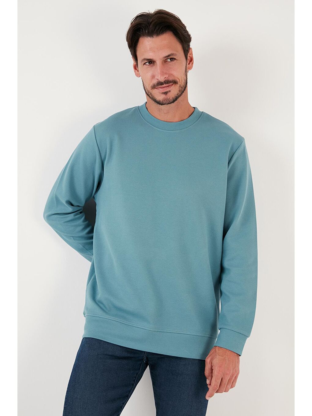 Petrol Pamuklu Bisiklet Yaka Regular Fit Basic Sweat 5905521-2