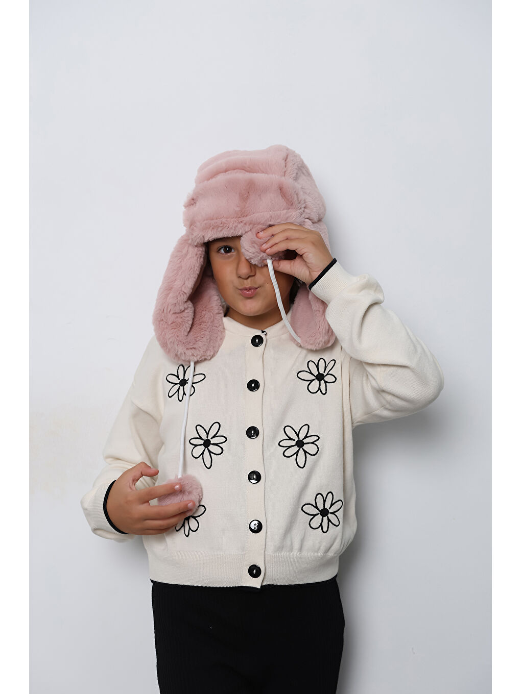 Luminos Butik Pembe Kız Çocuk Pudra Kürklü Kulaklıklı Pelüş Bere Şapka BERE1115 - 4