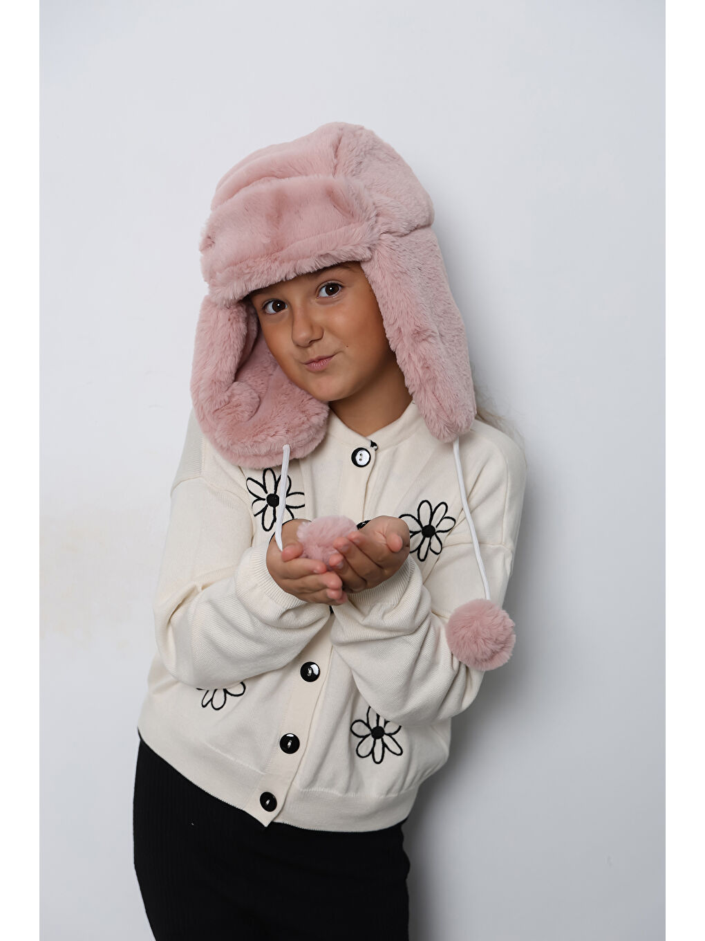 Luminos Butik Pembe Kız Çocuk Pudra Kürklü Kulaklıklı Pelüş Bere Şapka BERE1115 - 5