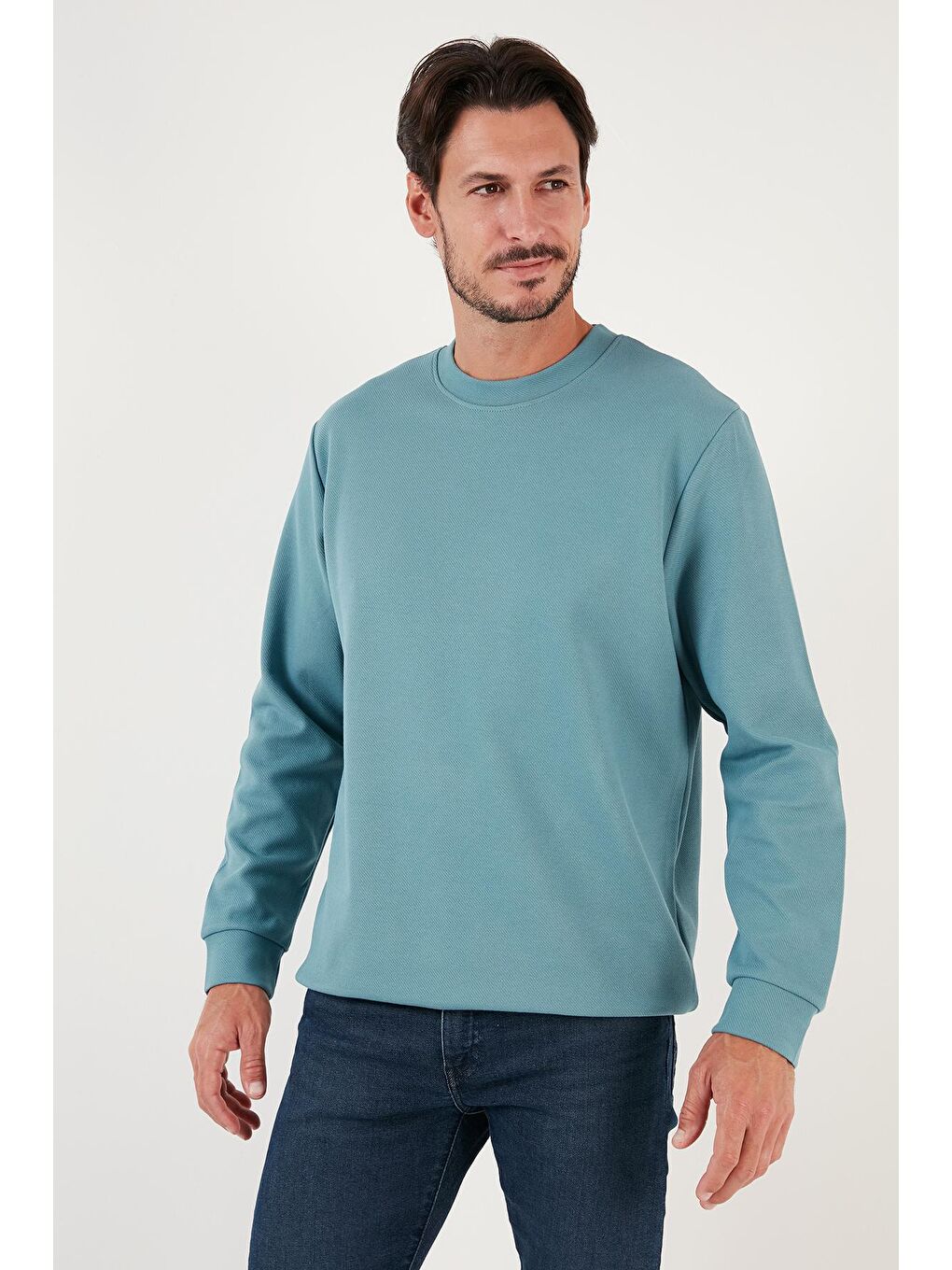 Petrol Pamuklu Bisiklet Yaka Regular Fit Basic Sweat 5905521-3