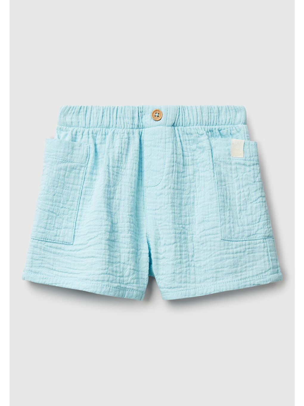 Bebek Turkuaz Beli Lastikli Yama Cepli Logo Etiketli Müslin Şort