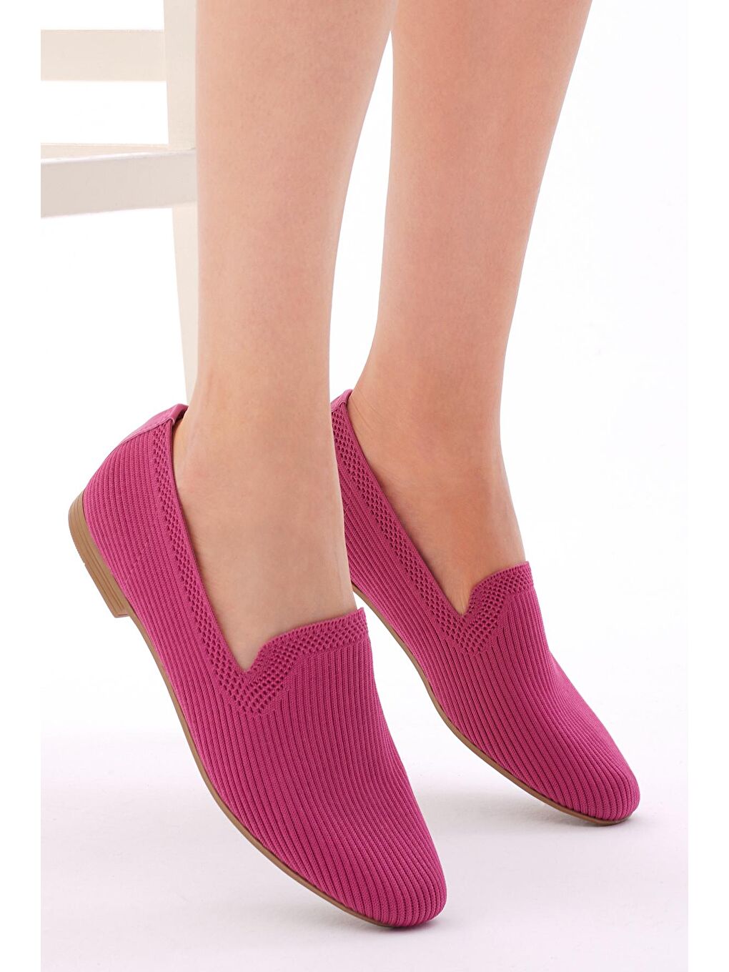 Kadın Fuşya Rahat Kalıp Düz Örgü Babet-2