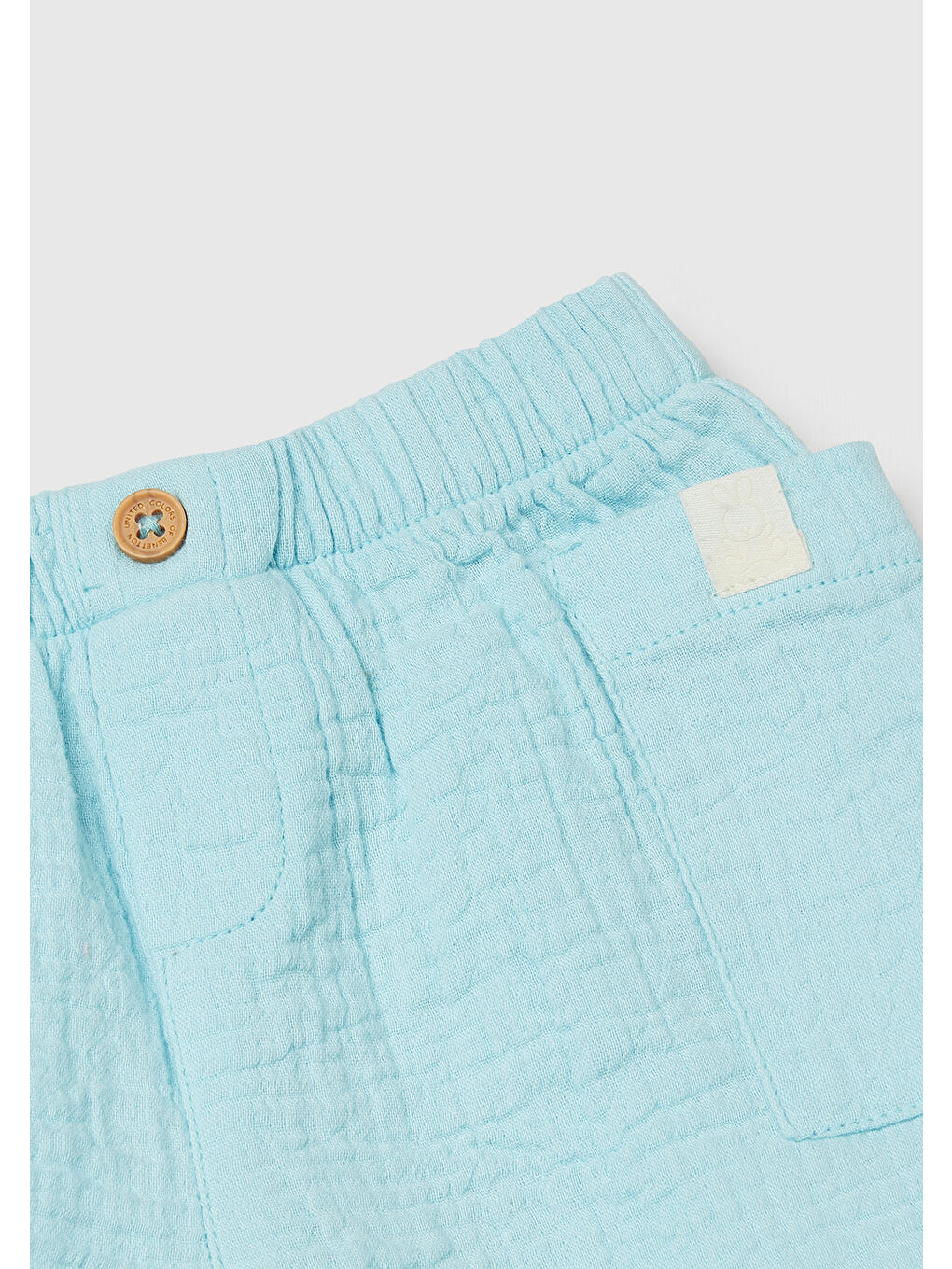Bebek Turkuaz Beli Lastikli Yama Cepli Logo Etiketli Müslin Şort-2
