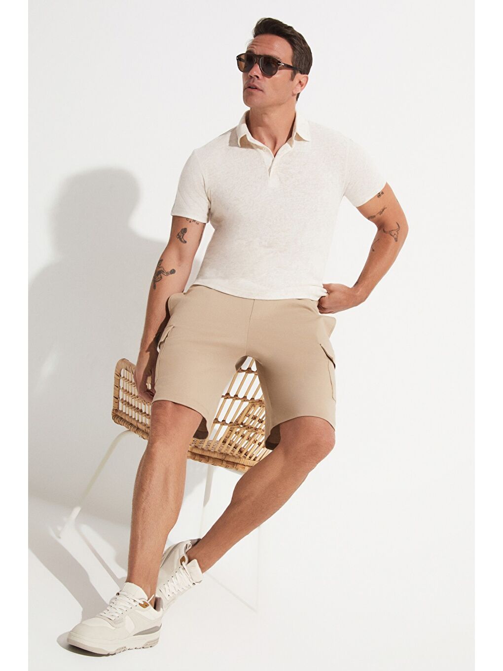 June Bej Erkek Regular Fit Kargo Cepli Şort - 1