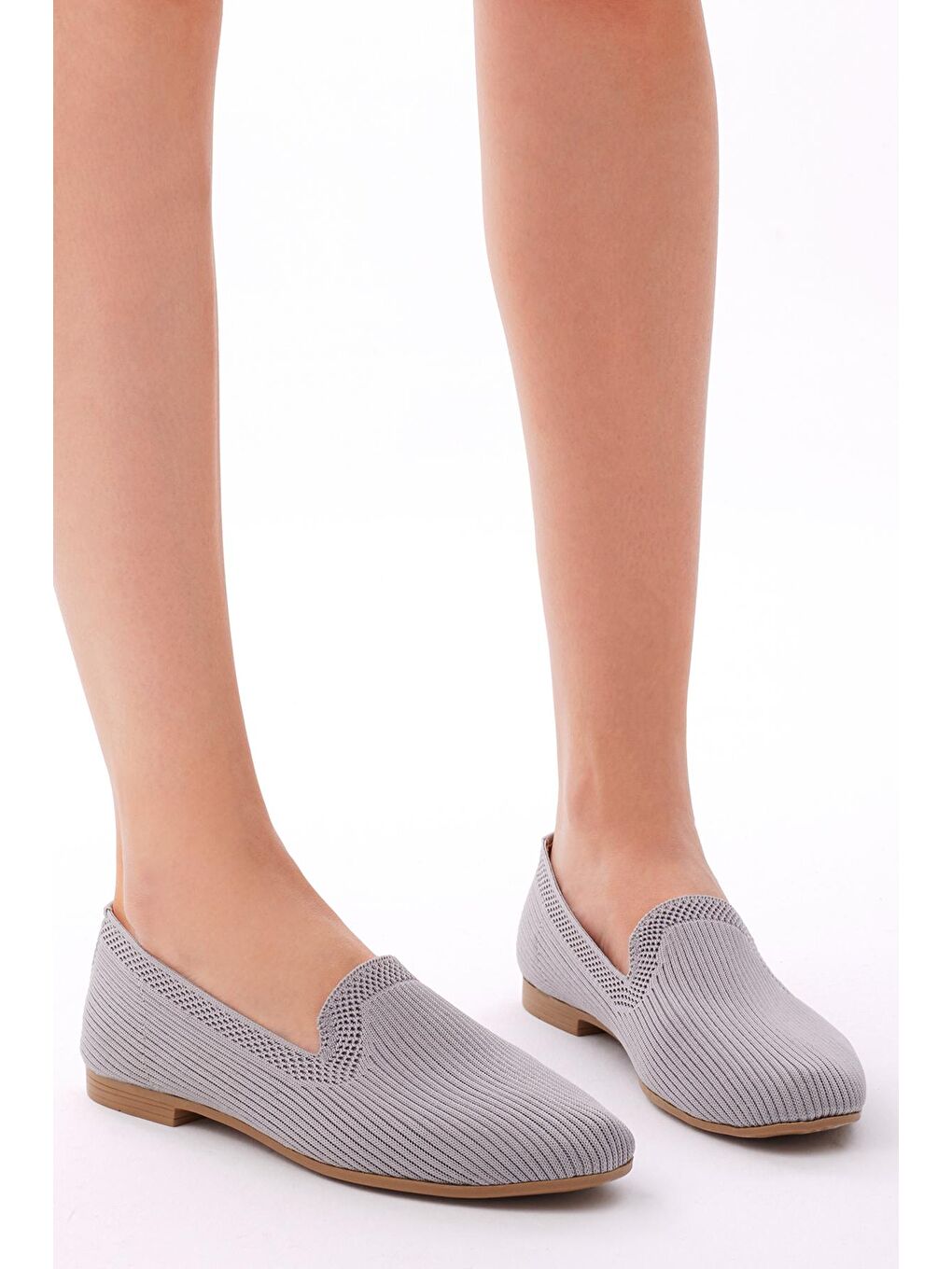 Kadın Gri Rahat Kalıp Düz Örgü Babet