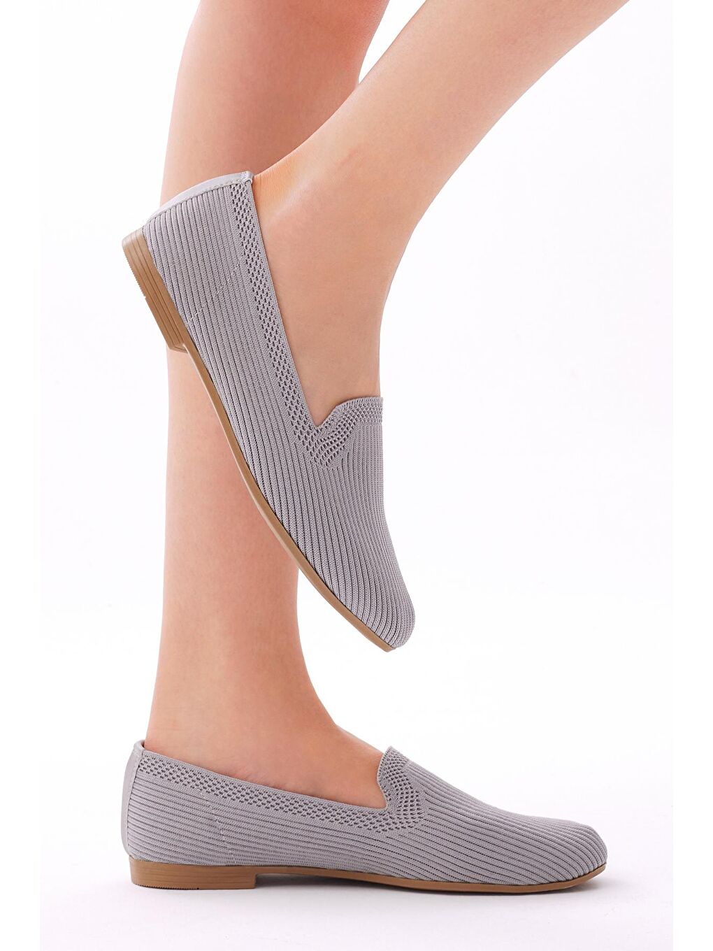 Kadın Gri Rahat Kalıp Düz Örgü Babet-1