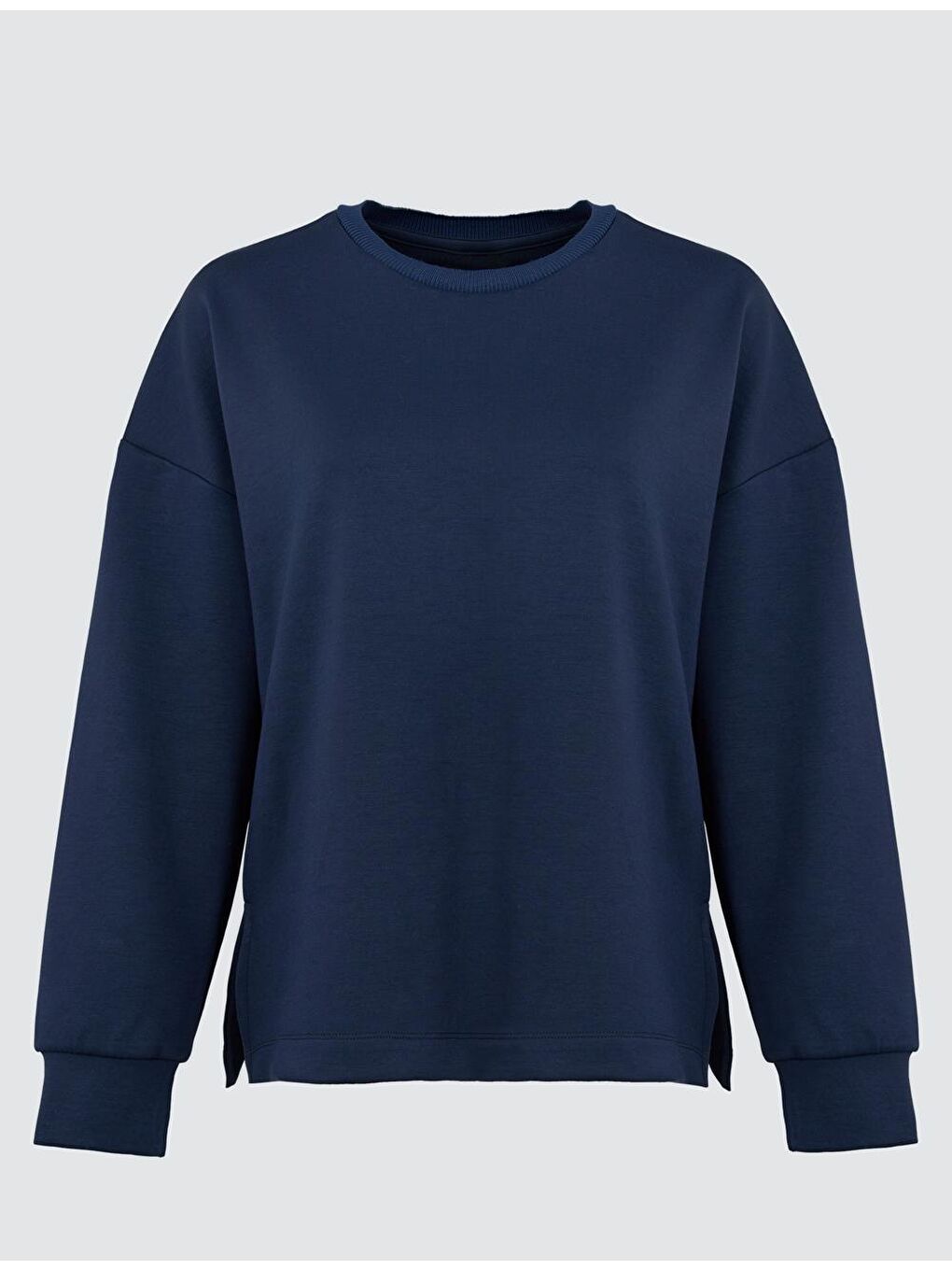 Lacivert Bisiklet Yaka Uzun Kollu Oversize Sweatshirt-6